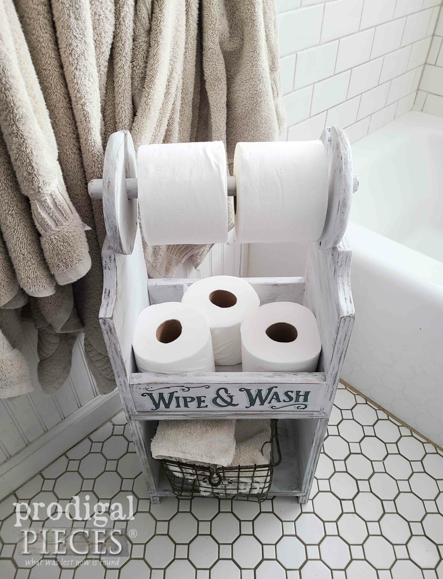 Top Vie of Toilet Paper Holder by Larissa of Prodigal Pieces | prodigalpieces.com #prodigalpieces #storage #woodworking