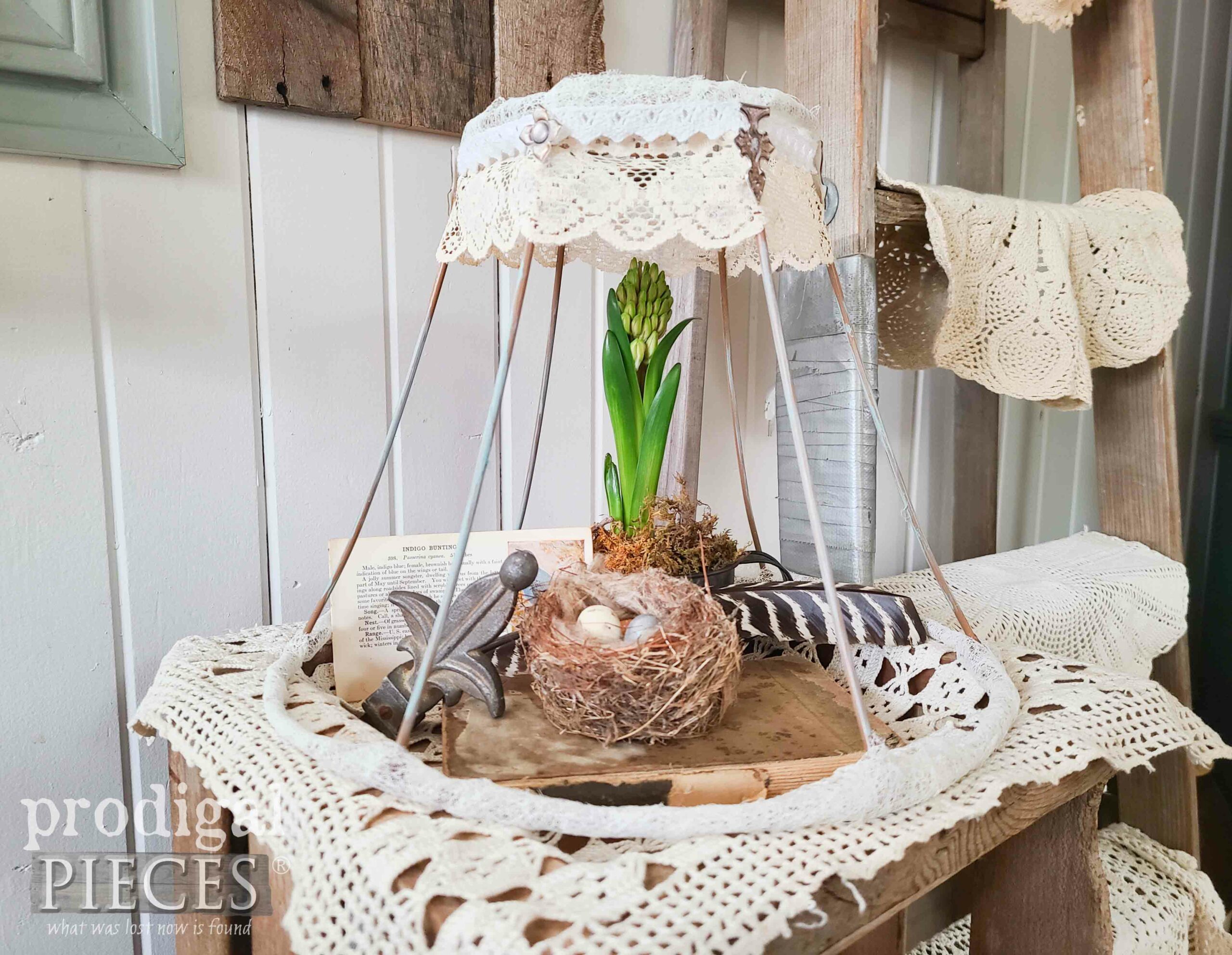 Wire Lampshade Cloche Upcycled by Larissa of Prodigal Pieces | prodigalpieces.com #prodigalpieces #spring #diy #homedecor
