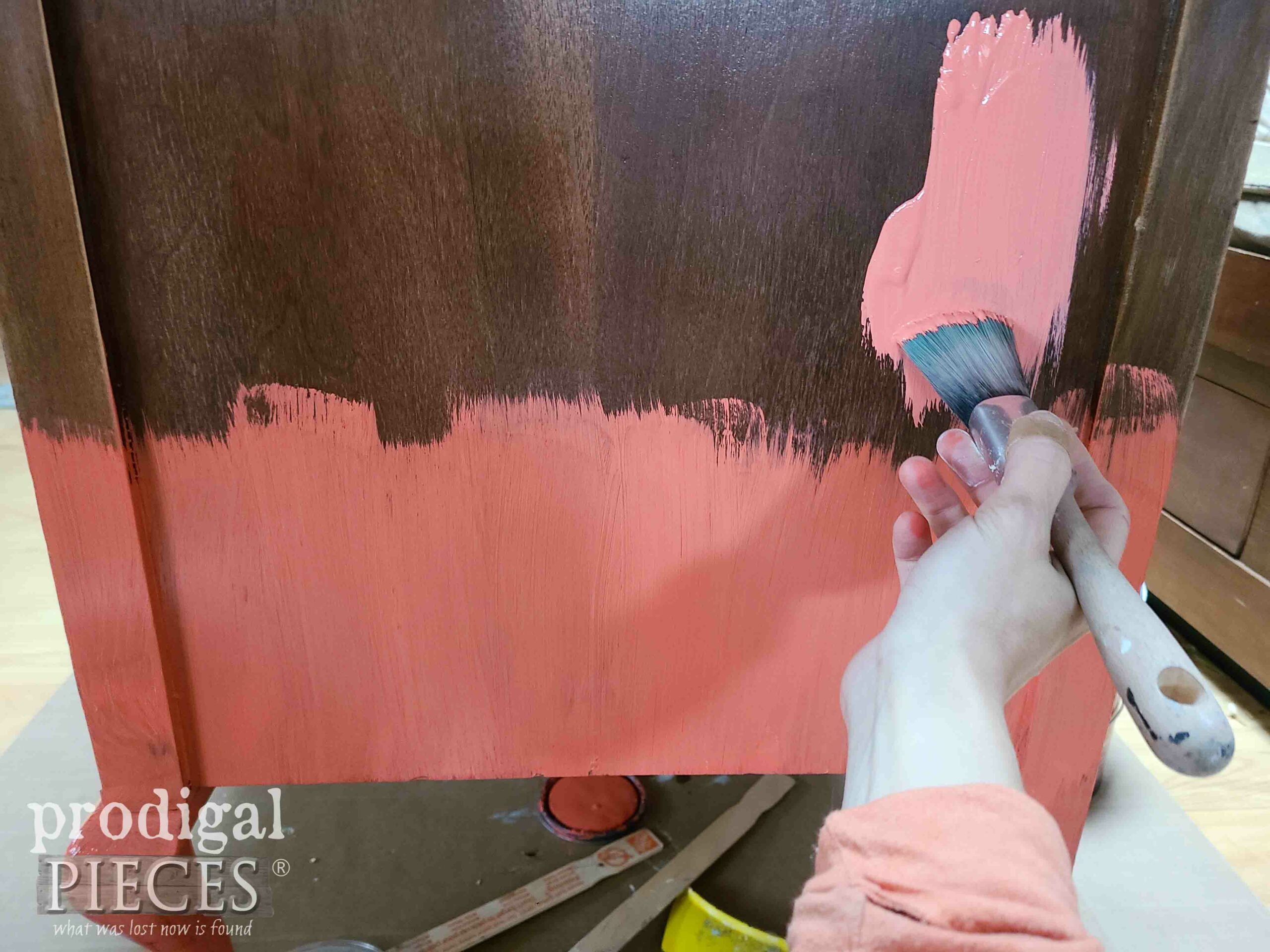 Blending Coral Pink Paints on Damaged Antique Dresser | prodigalpieces.com #prodigalpieces