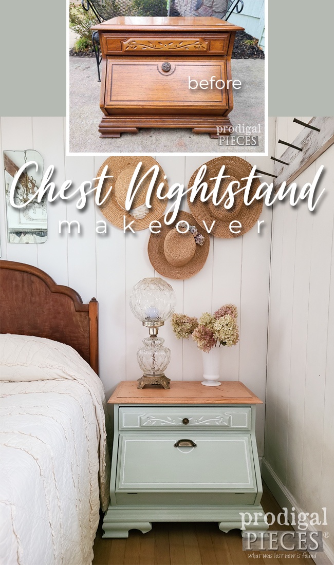 A vintage chest nightstand is given new life and style by Larissa of Prodigal Pieces | prodigalpieces.com #prodigalpieces #farmhouse #bedroom 