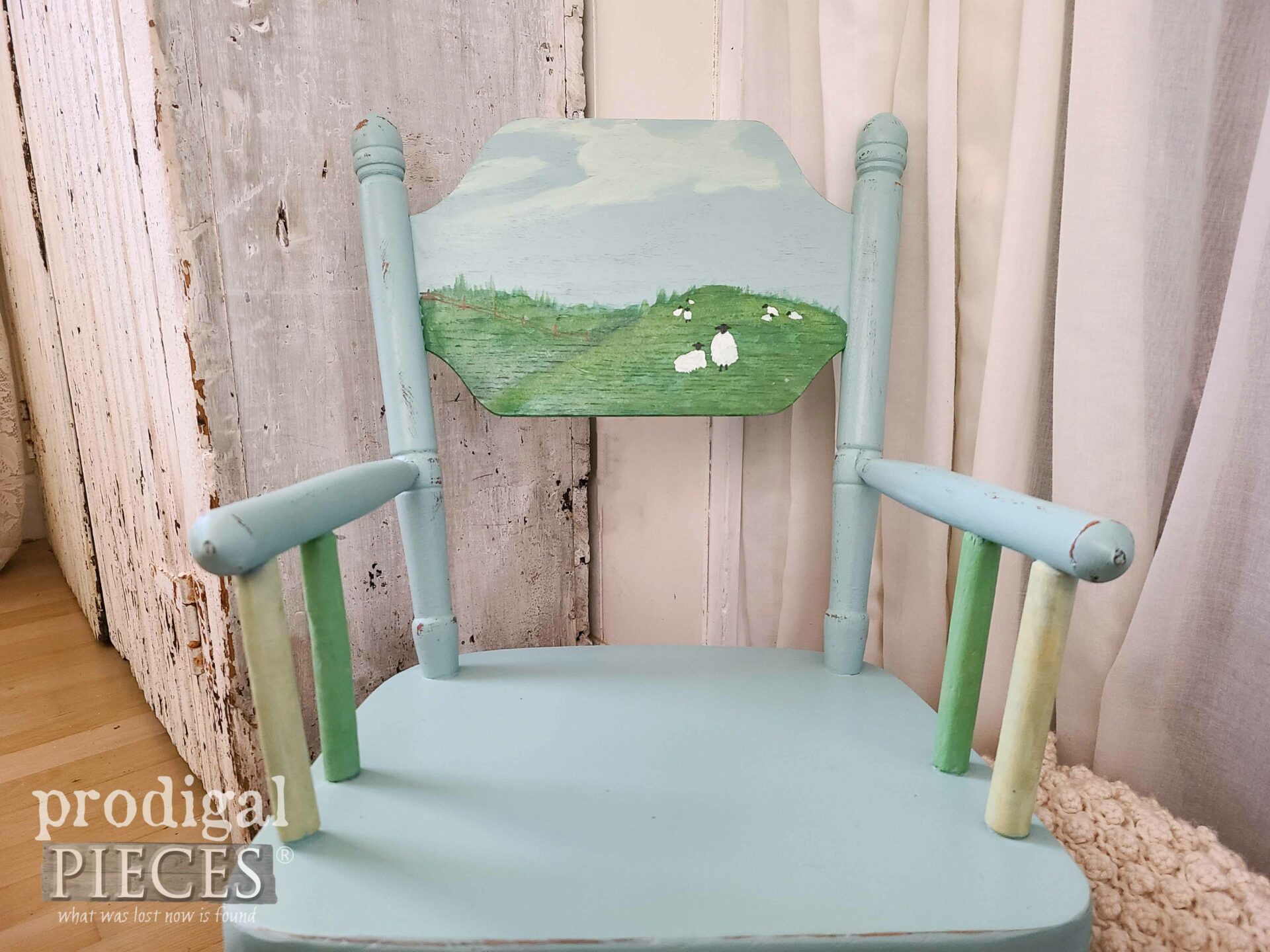 Farmhouse Rocking Chair with Hand-Painted Sheep by Larissa of Prodigal Pieces | prodigalpieces.com #prodigalpieces #furniture #diy #thrifted