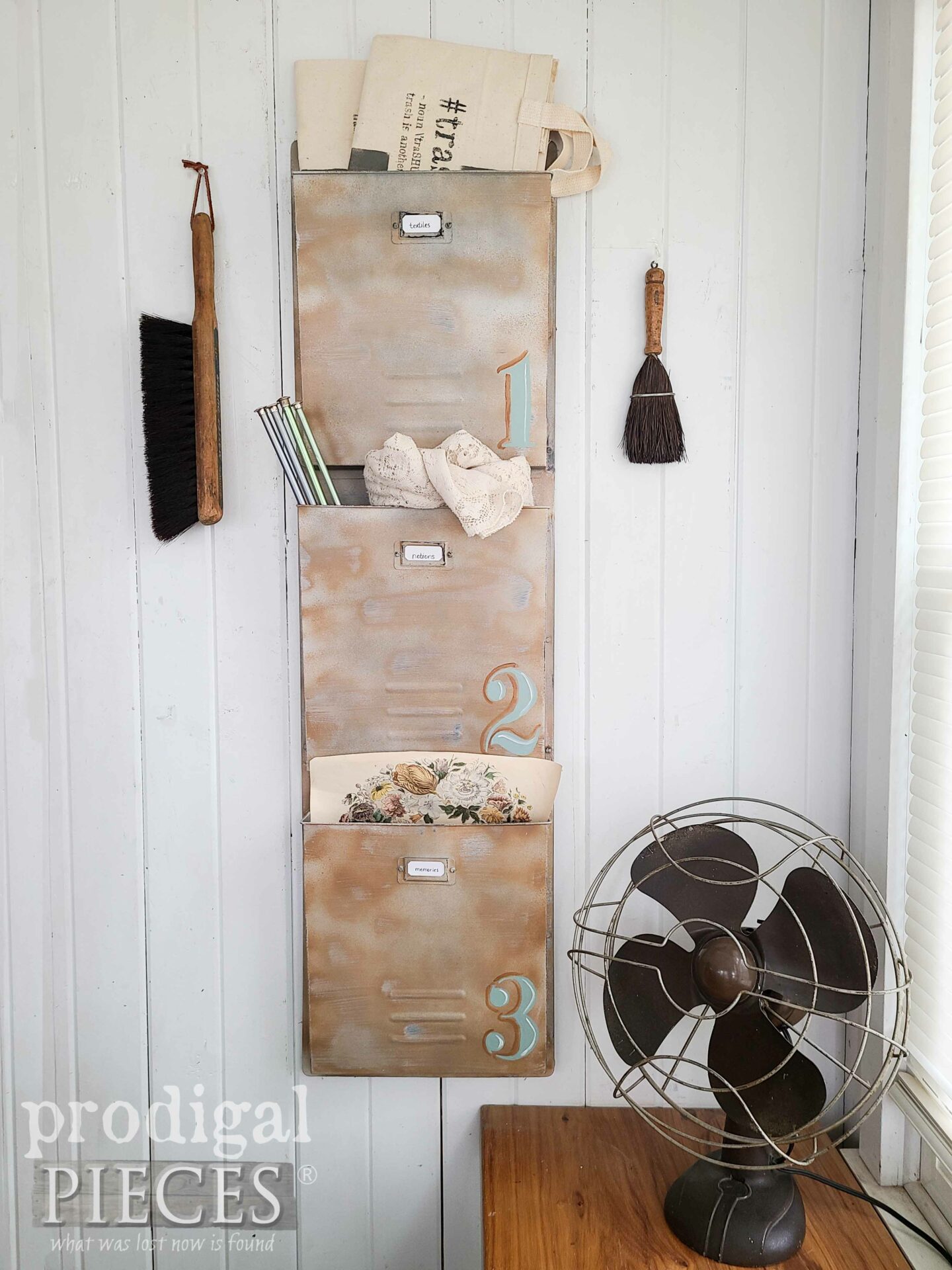 Farmhouse Style Vertical Wall File Organizer by Larissa of Prodigal Pieces | prodigalpieces.com #prodigalpieces #farmhouse #thrifted #upcycled