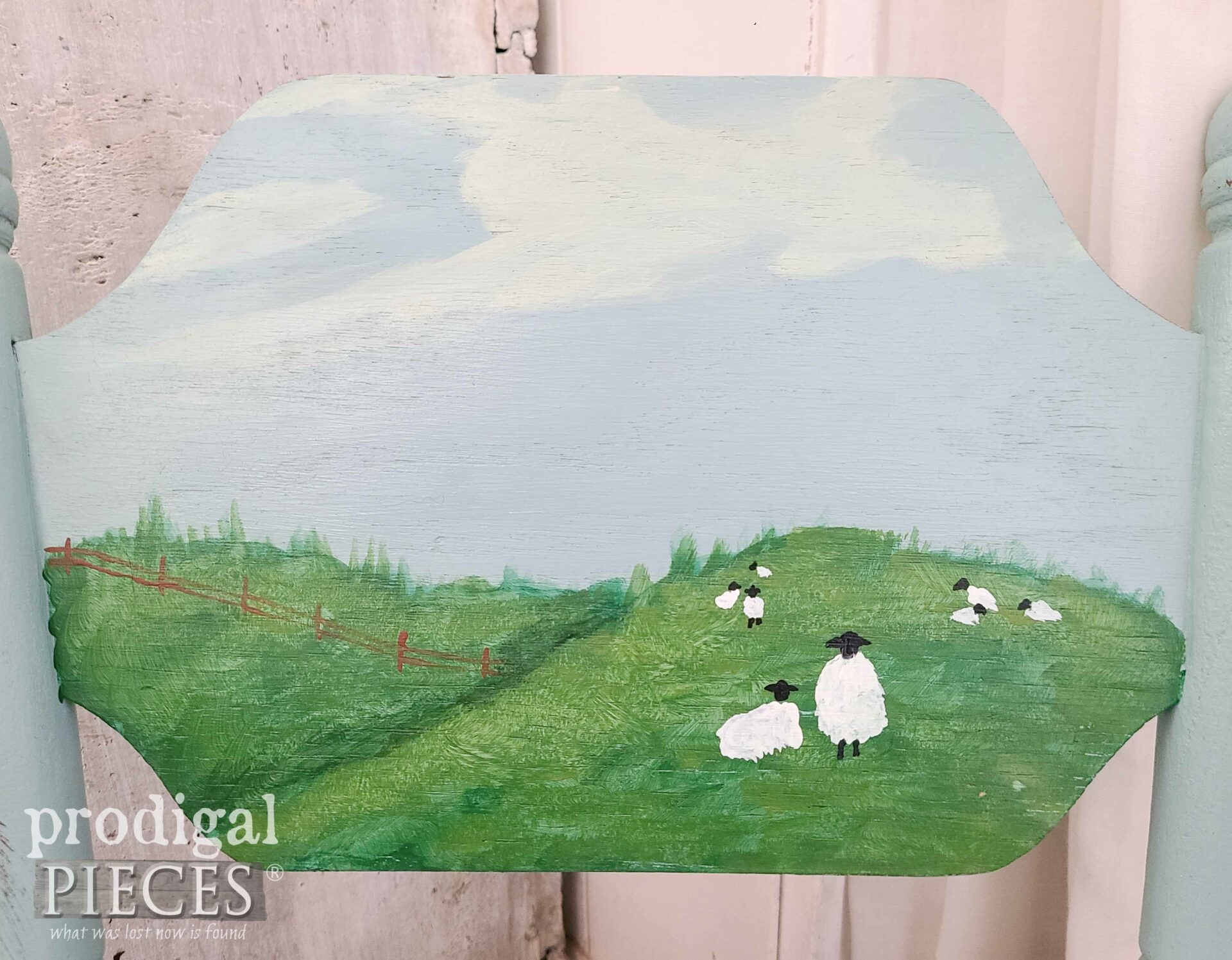 Hand-Painted Sheep on Rocking Chair by Larissa of Prodigal Pieces | prodigalpieces.com #prodigalpieces #kids #furniture #vintage