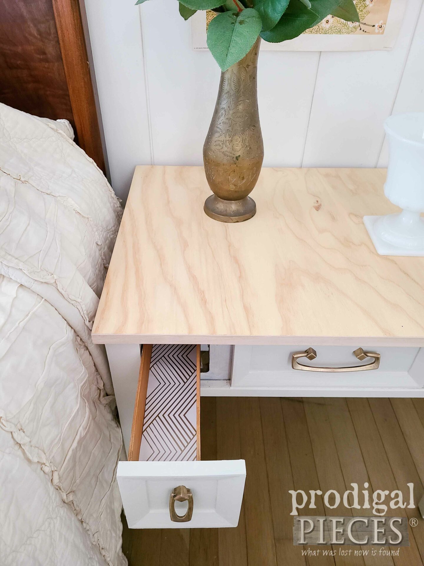 Open Drawer of Boho Nightstand from Upcycled Vintage Sewing Machine Table by Larissa of Prodigal Pieces | prodigalpieces.com #prodigalpieces #vintage #furniture