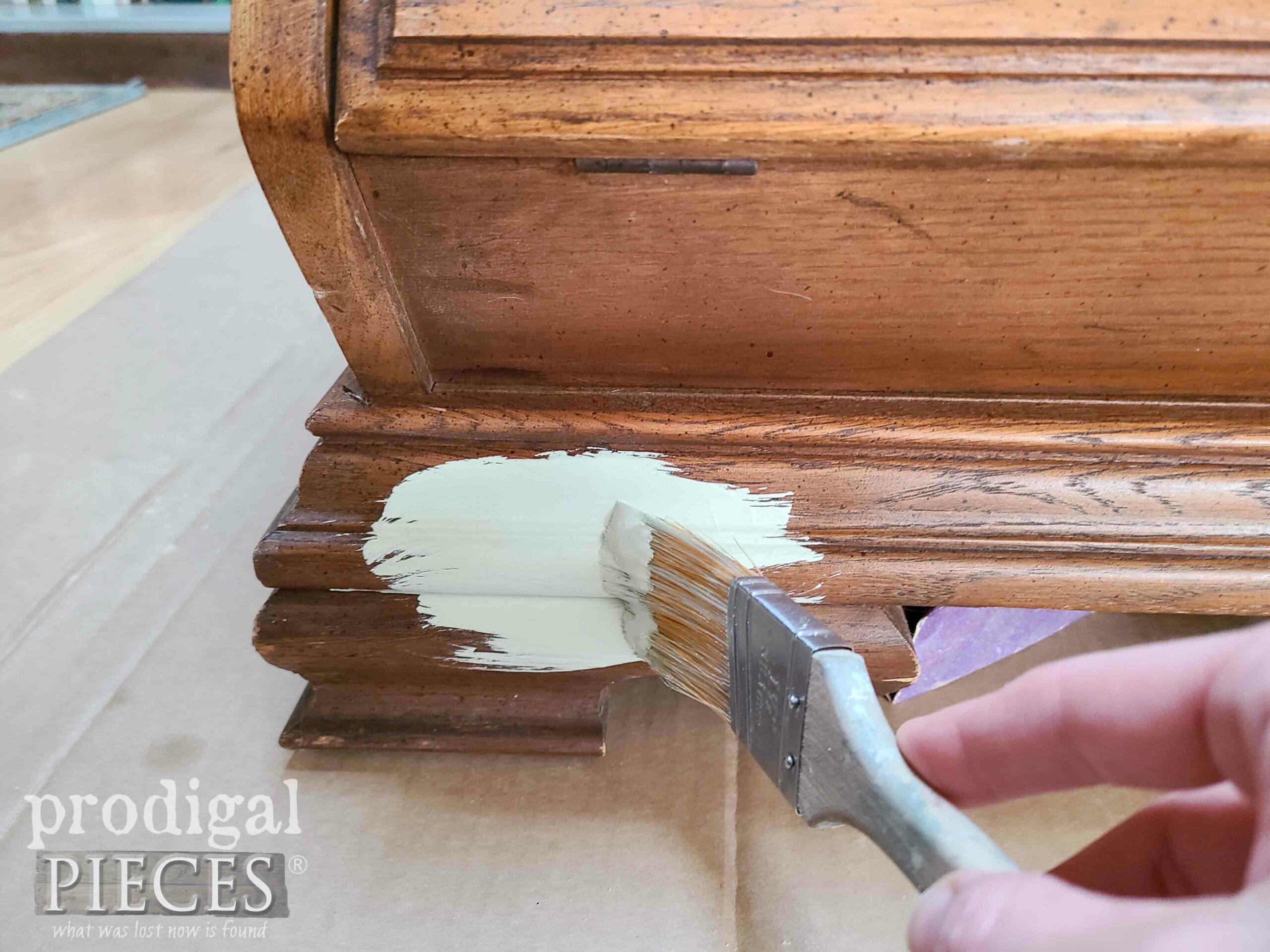 Painting Chest Nightstand Base a Soft Green | prodigalpieces.com #prodigalpieces