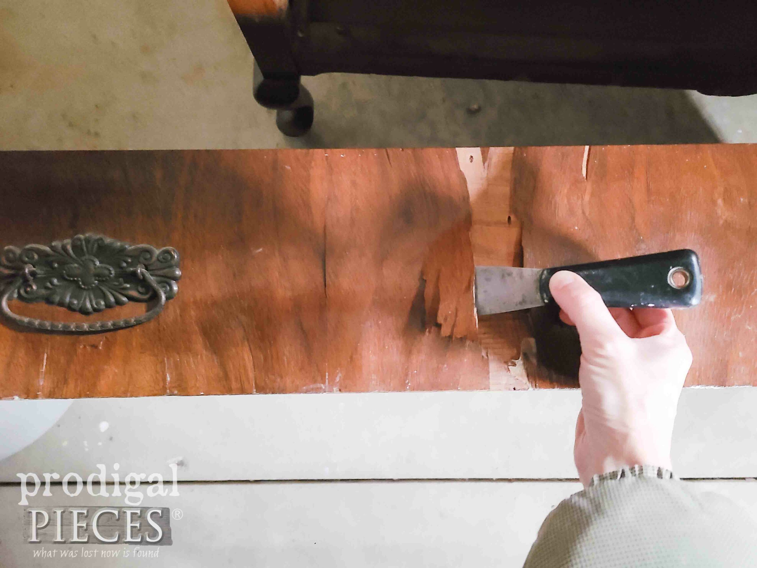 Removing Antique Dresser Damaged Veneer | prodigalpieces.com #prodigalpieces