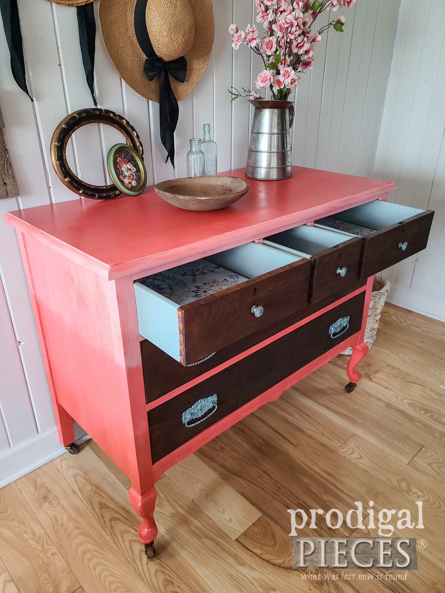 Side View of Open Drawers on Damaged Antique Dresser by Larissa of Prodigal Pieces | prodigalpieces.com #prodigalpieces #antique #diy #boho