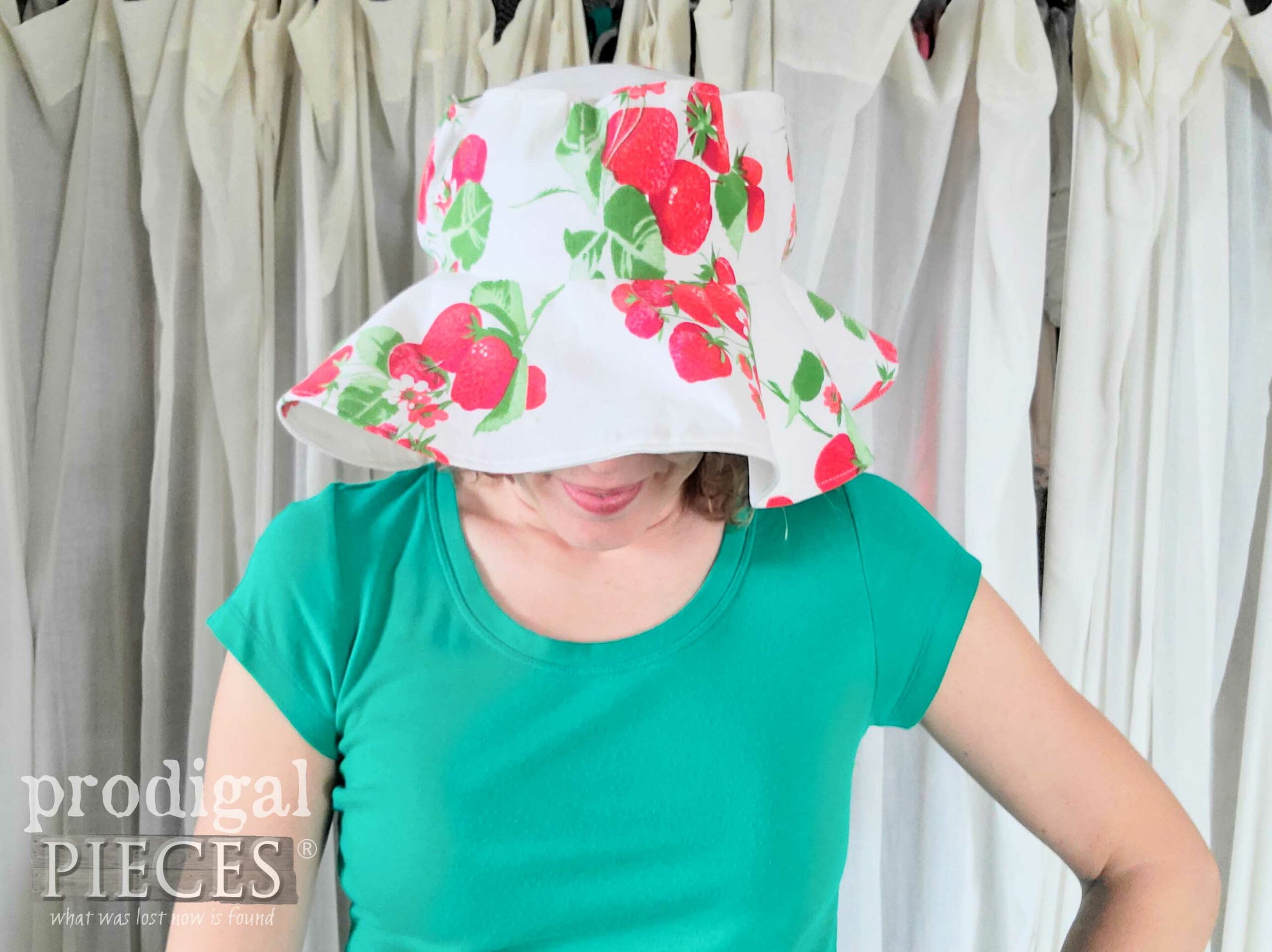 Top View of DIY Hat from Vintage Tablecloth by Larissa of Prodigal Pieces | prodigalpieces.com #prodigalpieces #upcycled #fashion