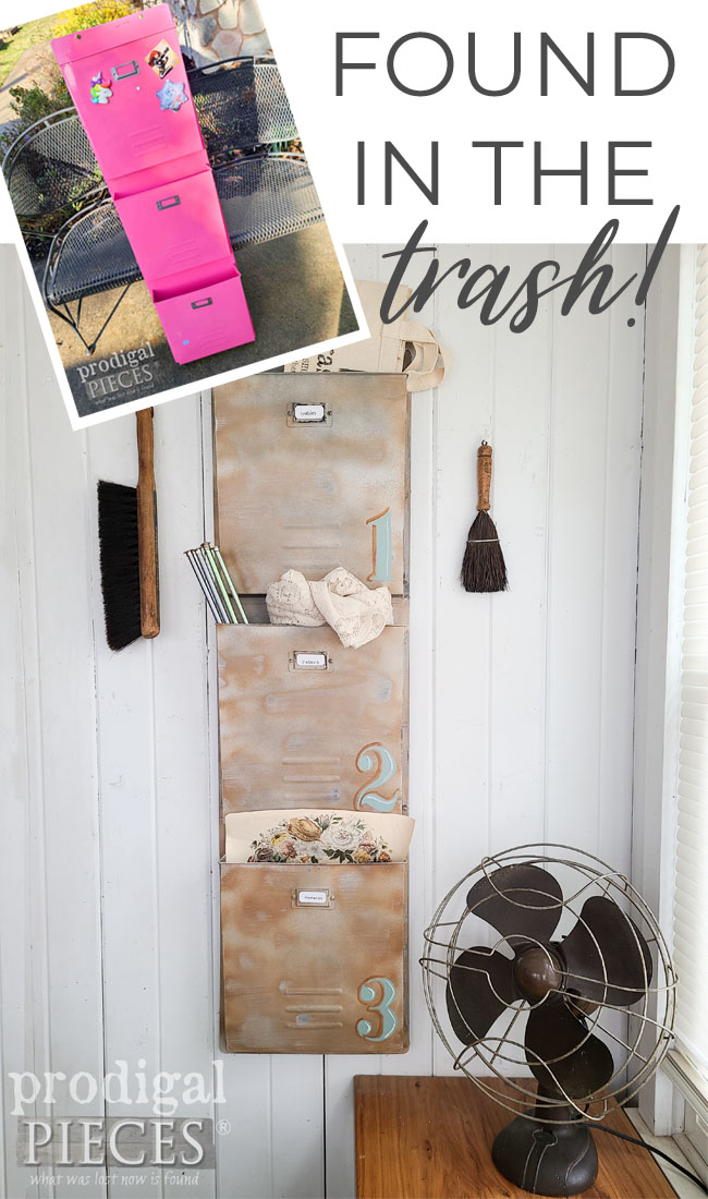 Found set out for trash, this vertical wall file organizer is given new life by Larissa of Prodigal Pieces | prodigalpieces.com #prodigalpieces
