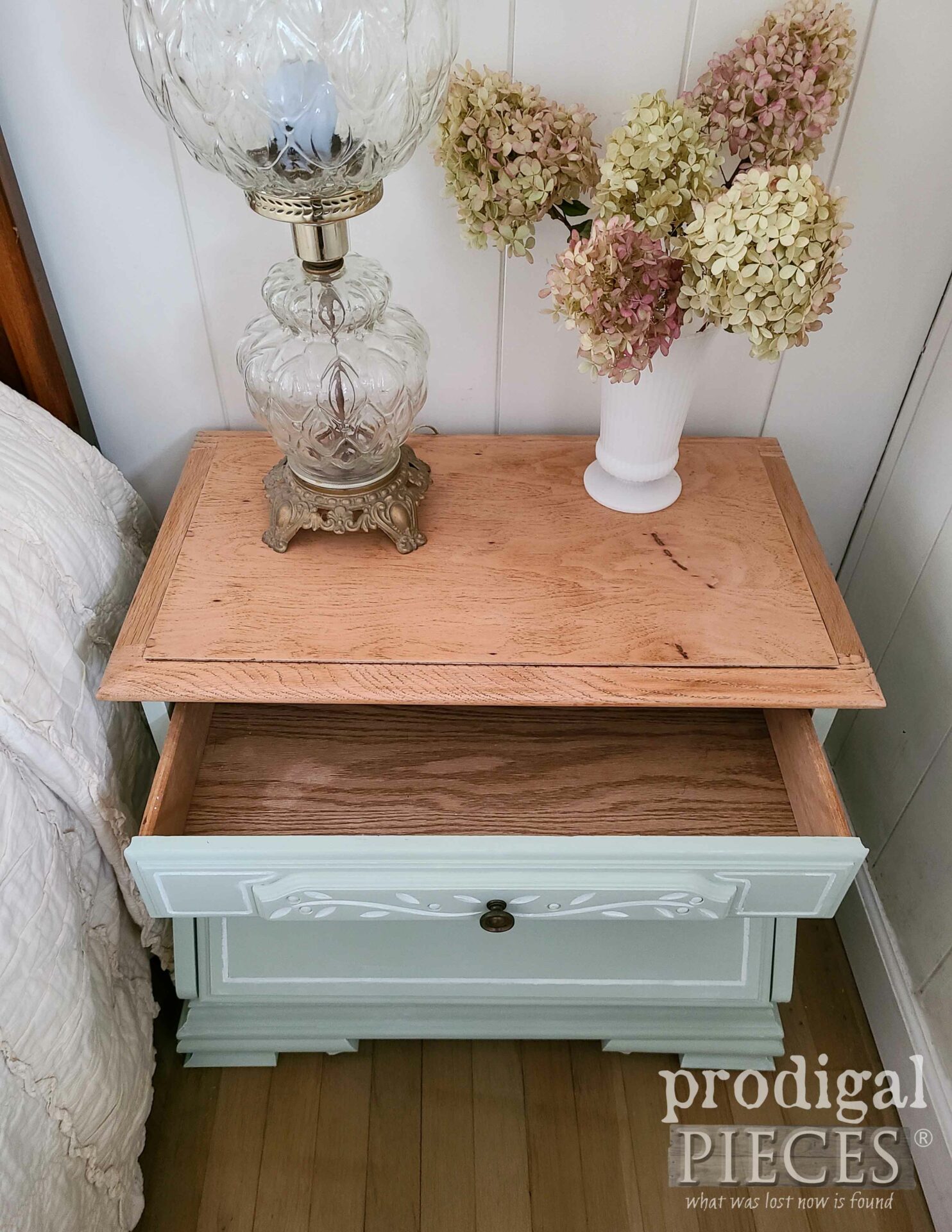Open Top Drawer of Vintage Chest Nightstand | prodigalpieces.com #prodigalpieces #furniture