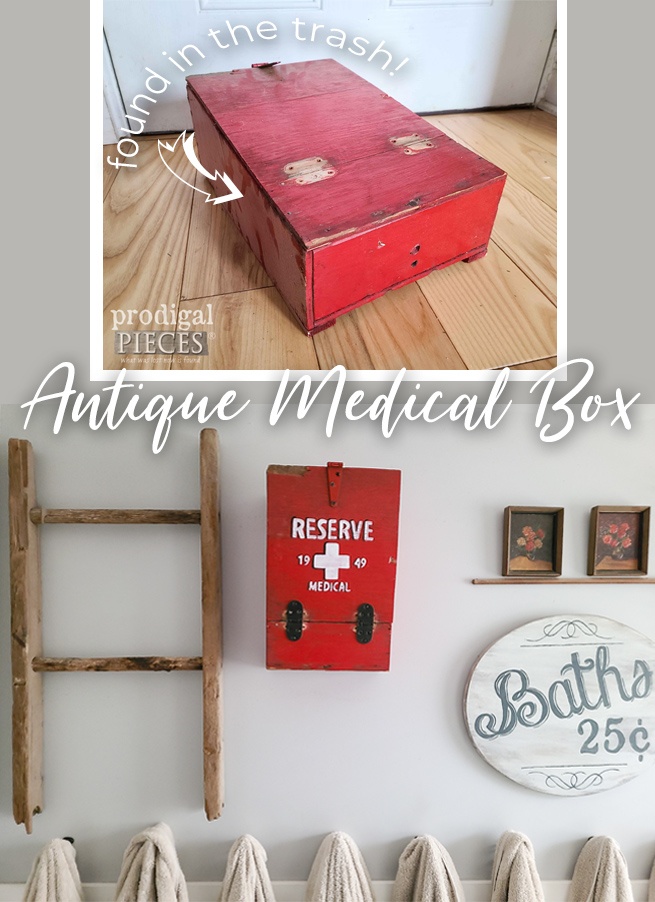 Larissa of Prodigal Pieces takes a piece of trash and turns it into an Antique Medical Box with Swiss Style | prodigalpieces.com #prodigalpieces #diy #upcycled #farmhouse