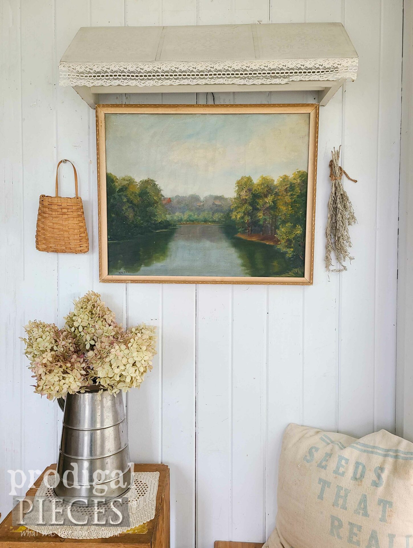 Create a DIY farmhouse tin tile awning by dollar store finds by Larissa of Prodigal Pieces | prodigalpieces.com #prodigalpieces #tutorial