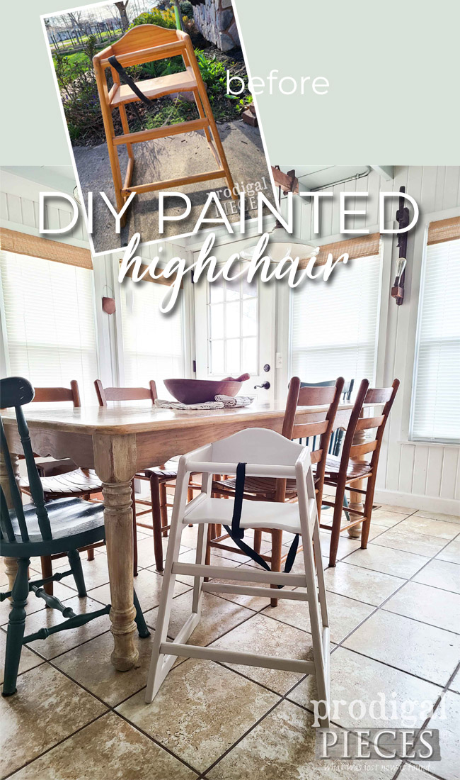 Create your own dining style with a DIY painted highchair tutorial by Larissa of Prodigal Pieces | prodigalpieces.com #prodigalpieces #baby #furniture