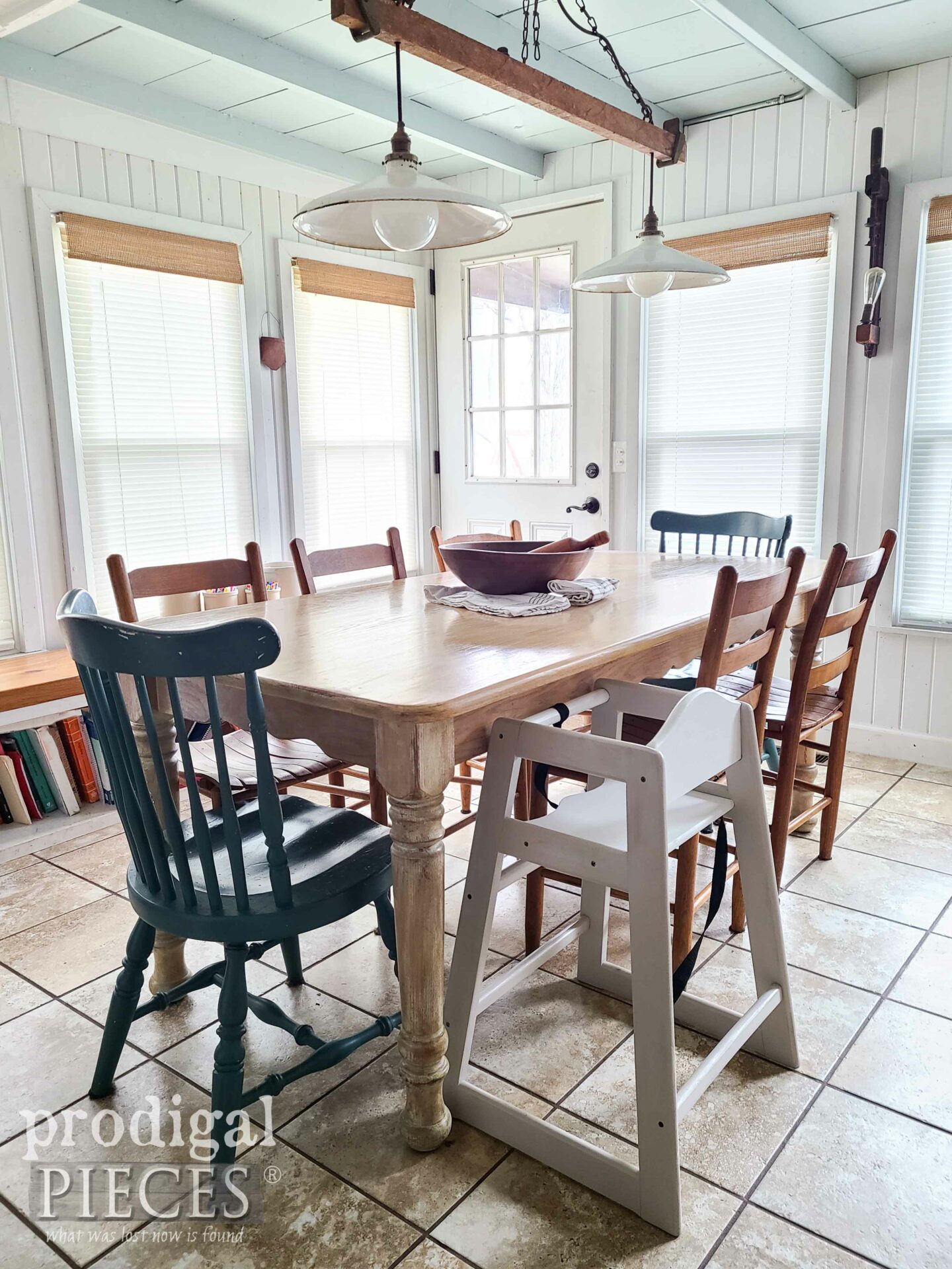 Eclectic Farmhouse Dining Table with DIY Painted Highchair by Larissa of Prodigal Pieces | prodigalpieces.com #prodigalpieces #farmhouse #dining #baby