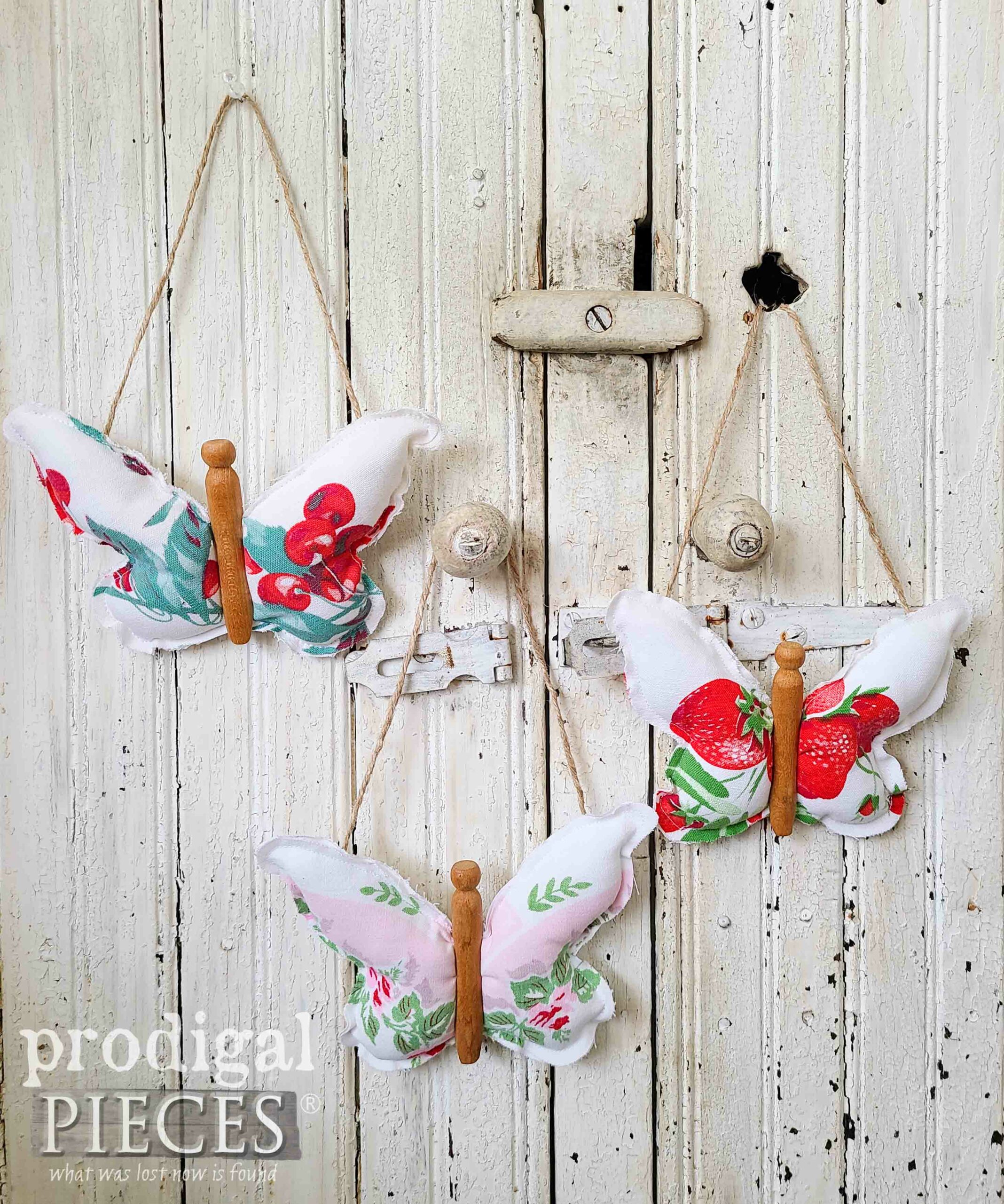 Handmade Clothespin Butterflies from Refashioned Tablecloth by Larissa of Prodigal Pieces | prodigalpieces.com #prodigalpieces
