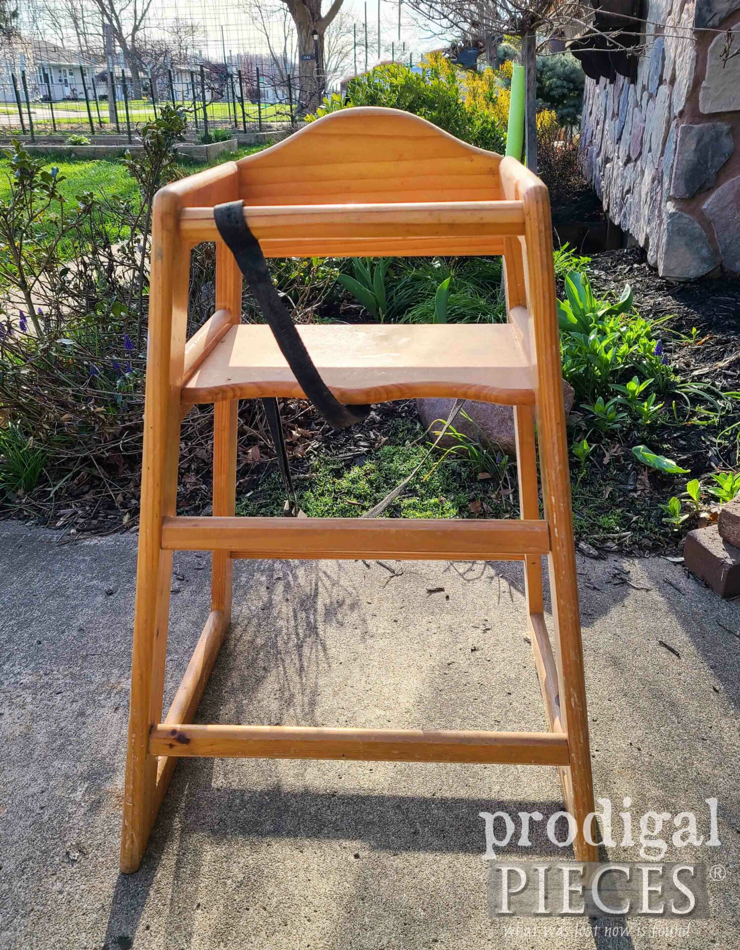 Solid Wood Highchair Before DIY Painted Highchair Makeover Tutorial | prodigalpieces.com #prodigalpieces