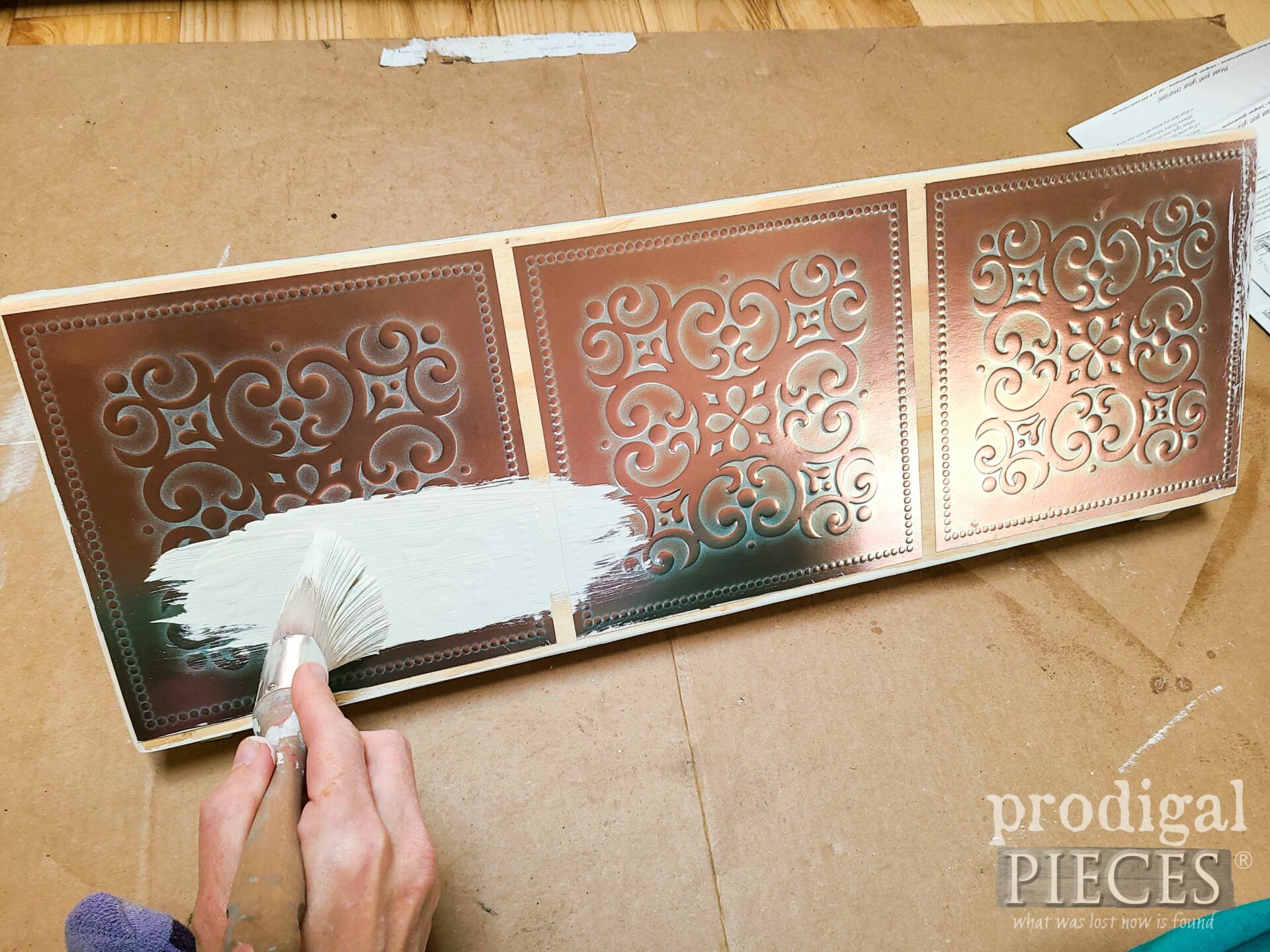 Painting Dollar Store Tin Tiles | prodigalpieces.com #prodigalpieces