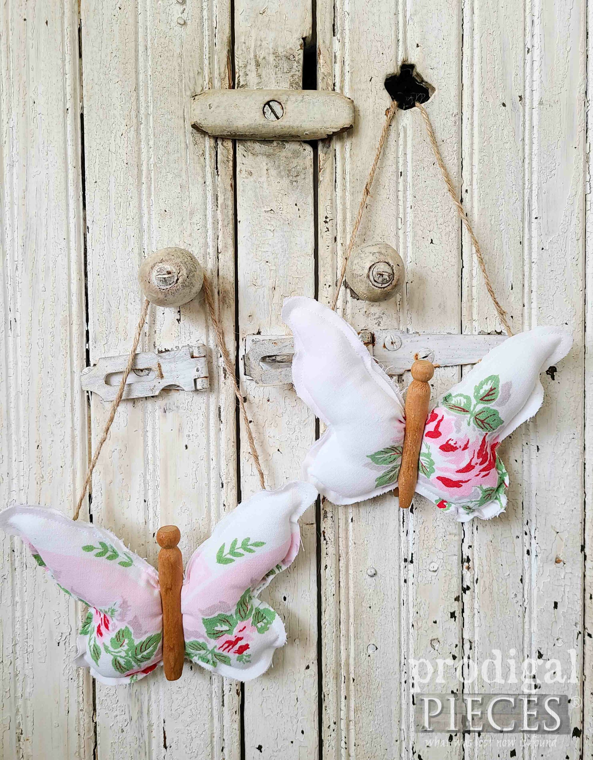 Pink Rose Refashioned Tablecloth Clothespin Butterflies by Larissa of Prodigal Pieces | prodigalpieces.com #prodigalpieces #vintage #handmade #diy