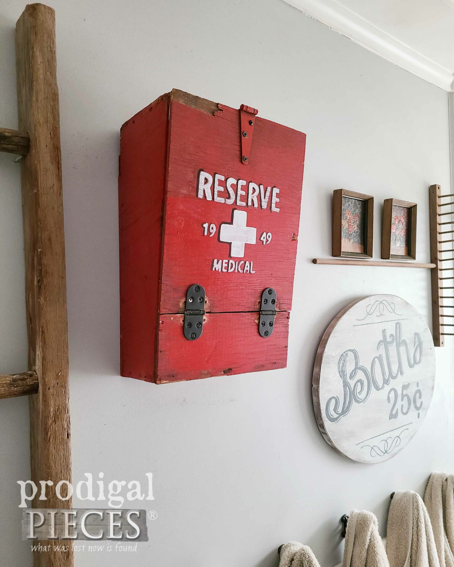 Side View of Red Cross Swiss Style Medical Box by Larissa of Prodigal Pieces | prodigalpieces.com #prodigalpieces #vintage #farmhouse