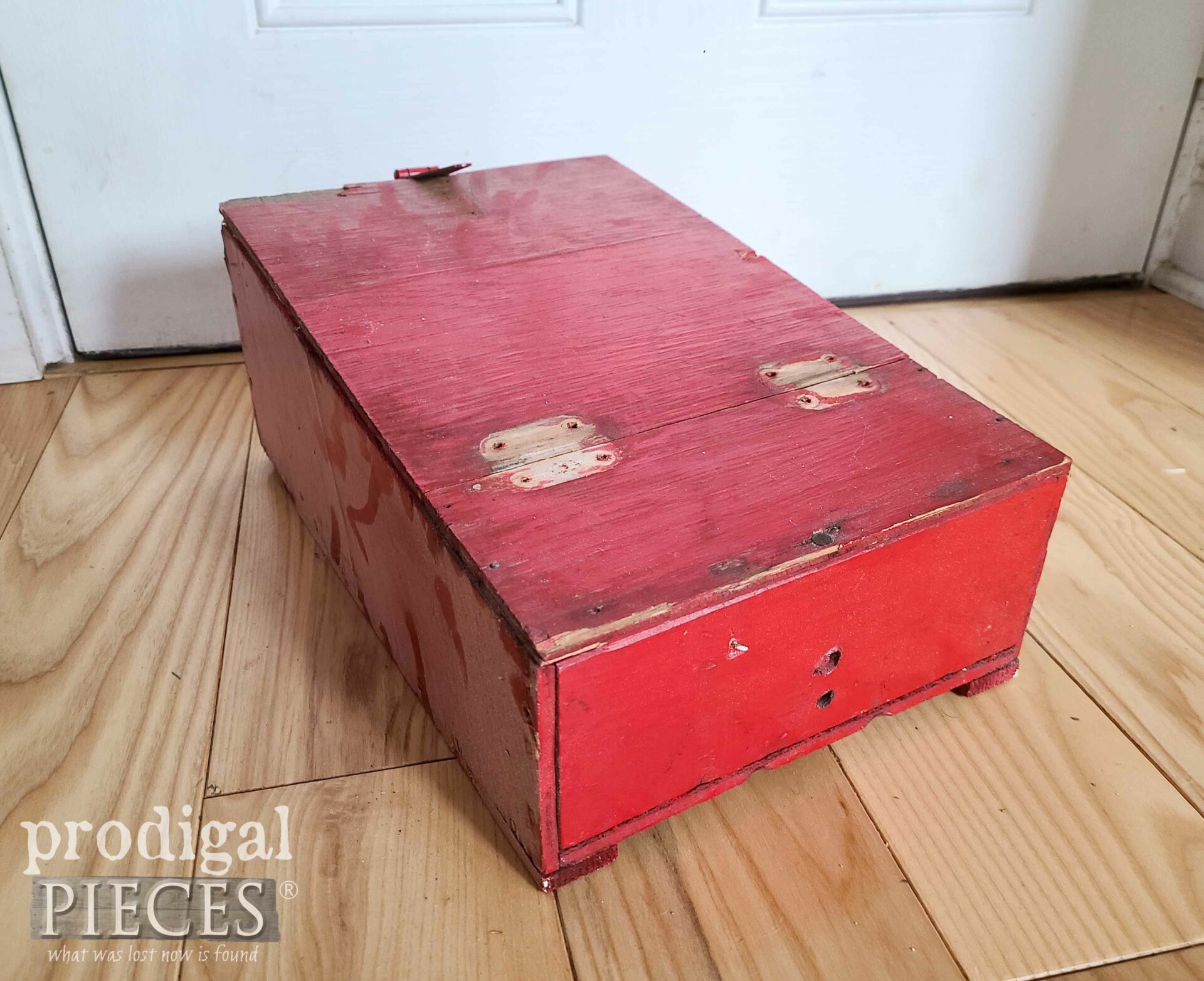 Side View of Vintage Red Box for Antique Medical Box | prodigalpieces.com #prodigalpieces
