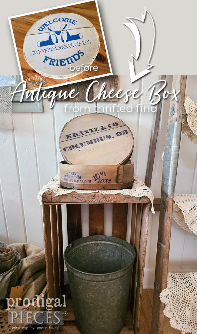 A thrifted box becomes an antique cheese box with a few changes and DIY fun by Larissa of Prodigal Pieces | prodigalpieces.com #prodigalpieces #antique #diy #farmhouse