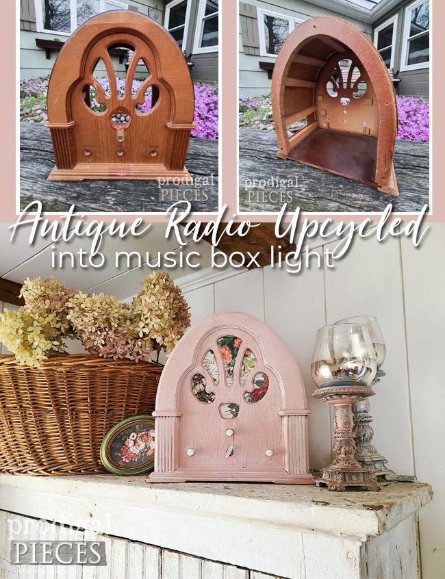 An Antique Radio Upcycled into a Music Box Light by Larissa of Prodigal Pieces | prodigalpieces.com #prodigalpieces #diy #upcycled #art