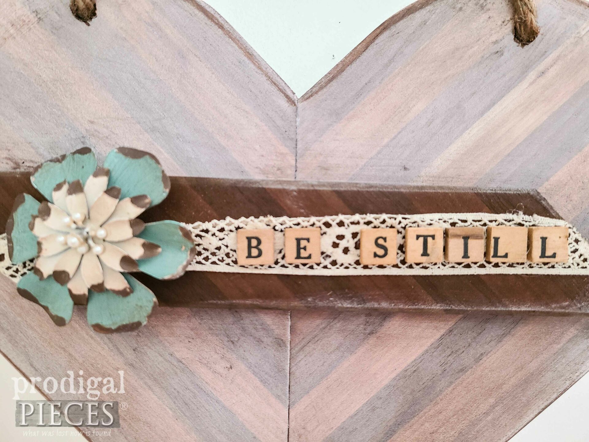 Be Still Rustic Heart from Upcycled Wooden Trivet by Larissa of Prodigal Pieces | prodigalpieces.com #prodigalpieces #farmhouse #diy
