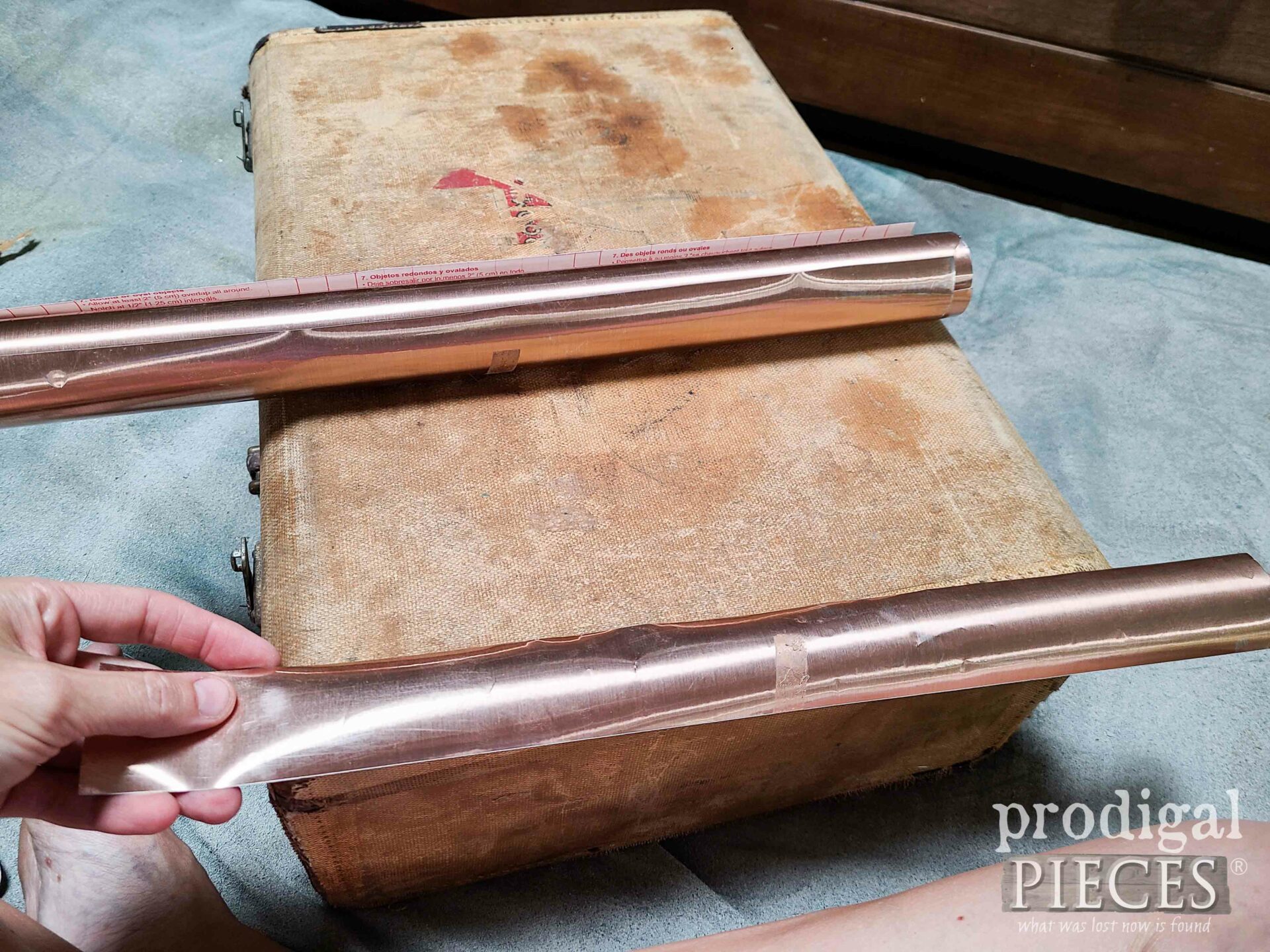 Copper Contact Paper for Reinforcement of Vintage Luggage Painted | prodigalpieces.com #prodigalpieces