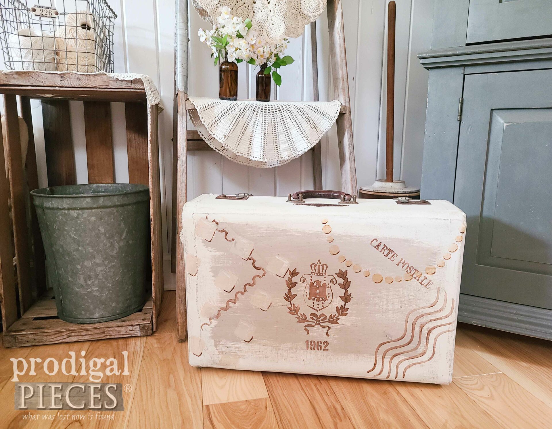 DIY French Chic Vintage Painted Luggage by Larissa of Prodigal Pieces | prodigalpieces.com #prodigalpieces #frenchchic #diy