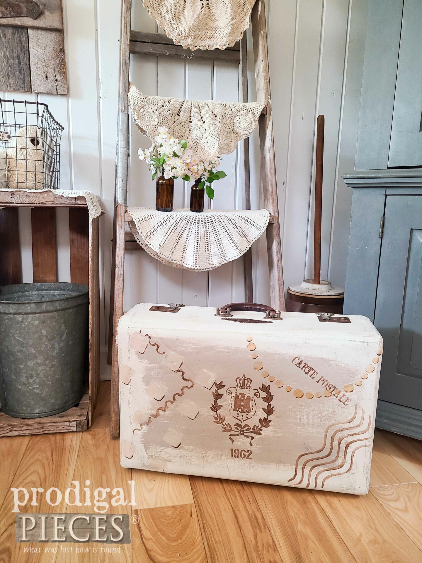DIY French Chic Style Vintage Painted Luggage Suitcase by Larissa of Prodigal Pieces | prodigalpieces.com #prodigalpieces #french #chic #diy