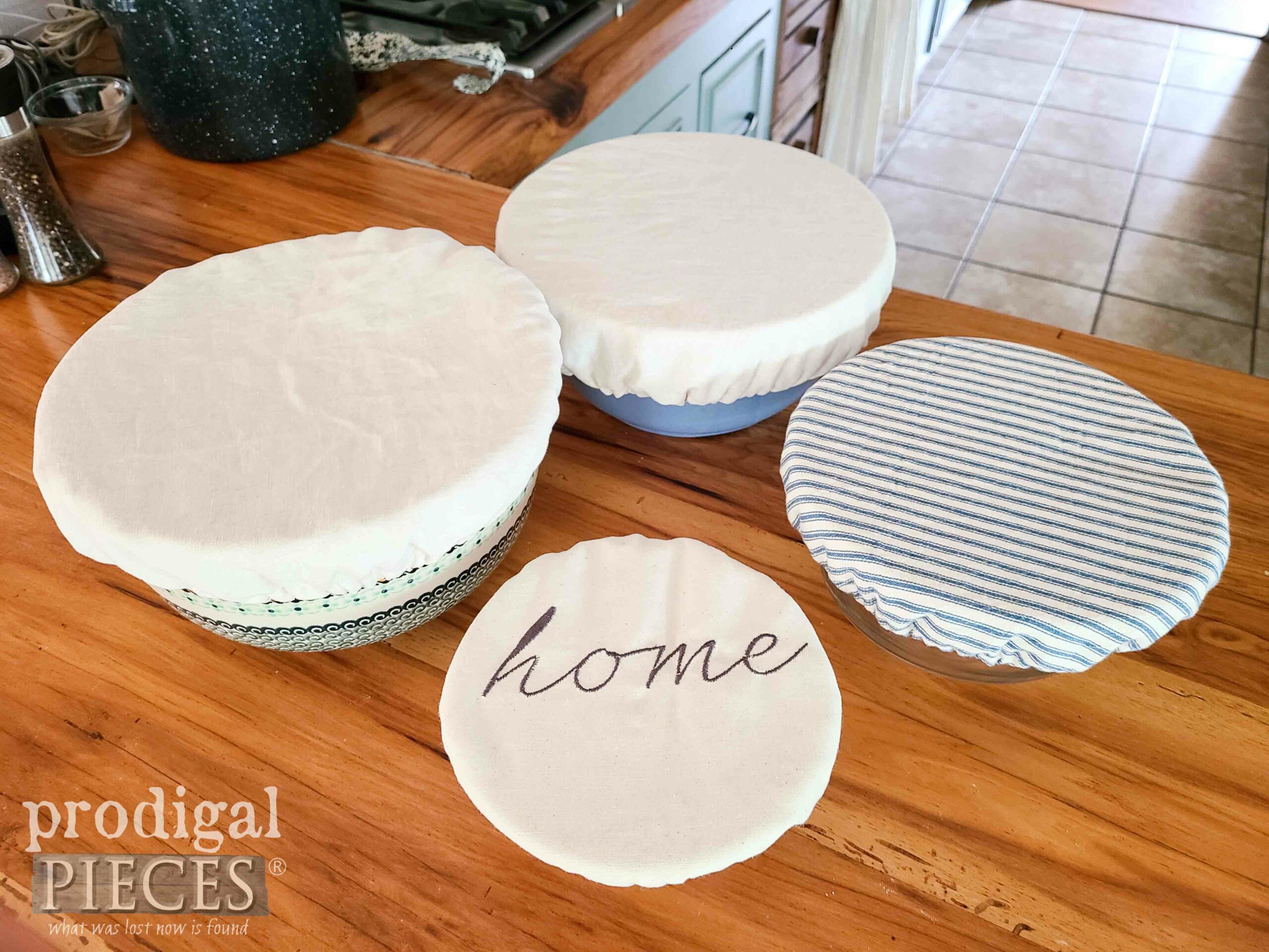 Handmade Farmhouse Fabric Bowl Covers by Larissa of Prodigal Pieces | prodigalpieces.com #prodigalpieces #farmhouse #kitchen