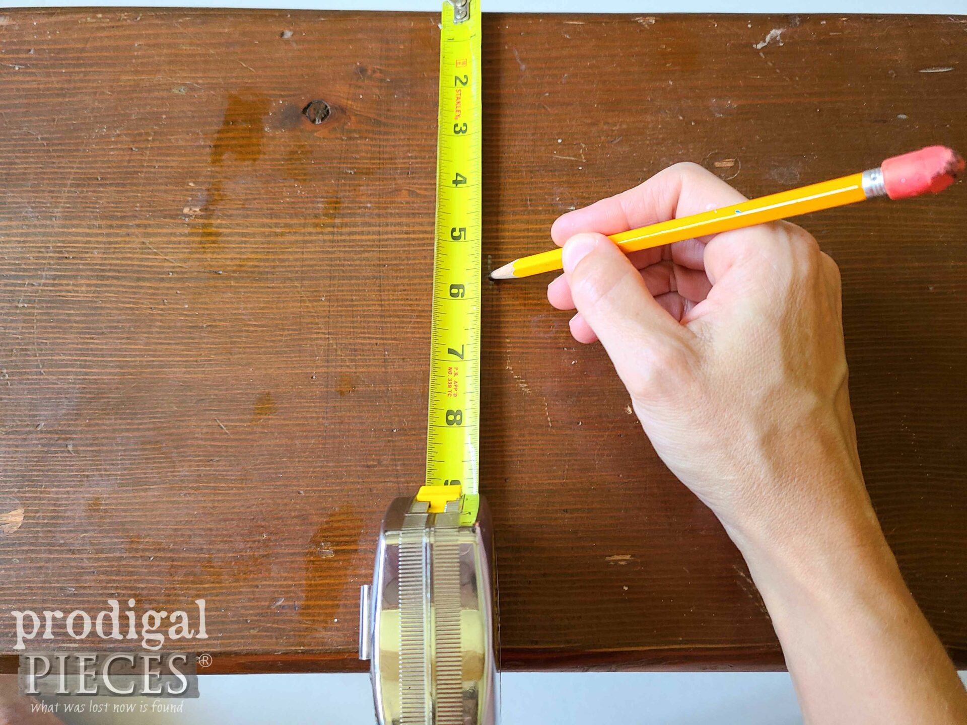 Measuring Button Holes on Wooden Footstool Makeover | prodigalpieces.com #prodigalpieces