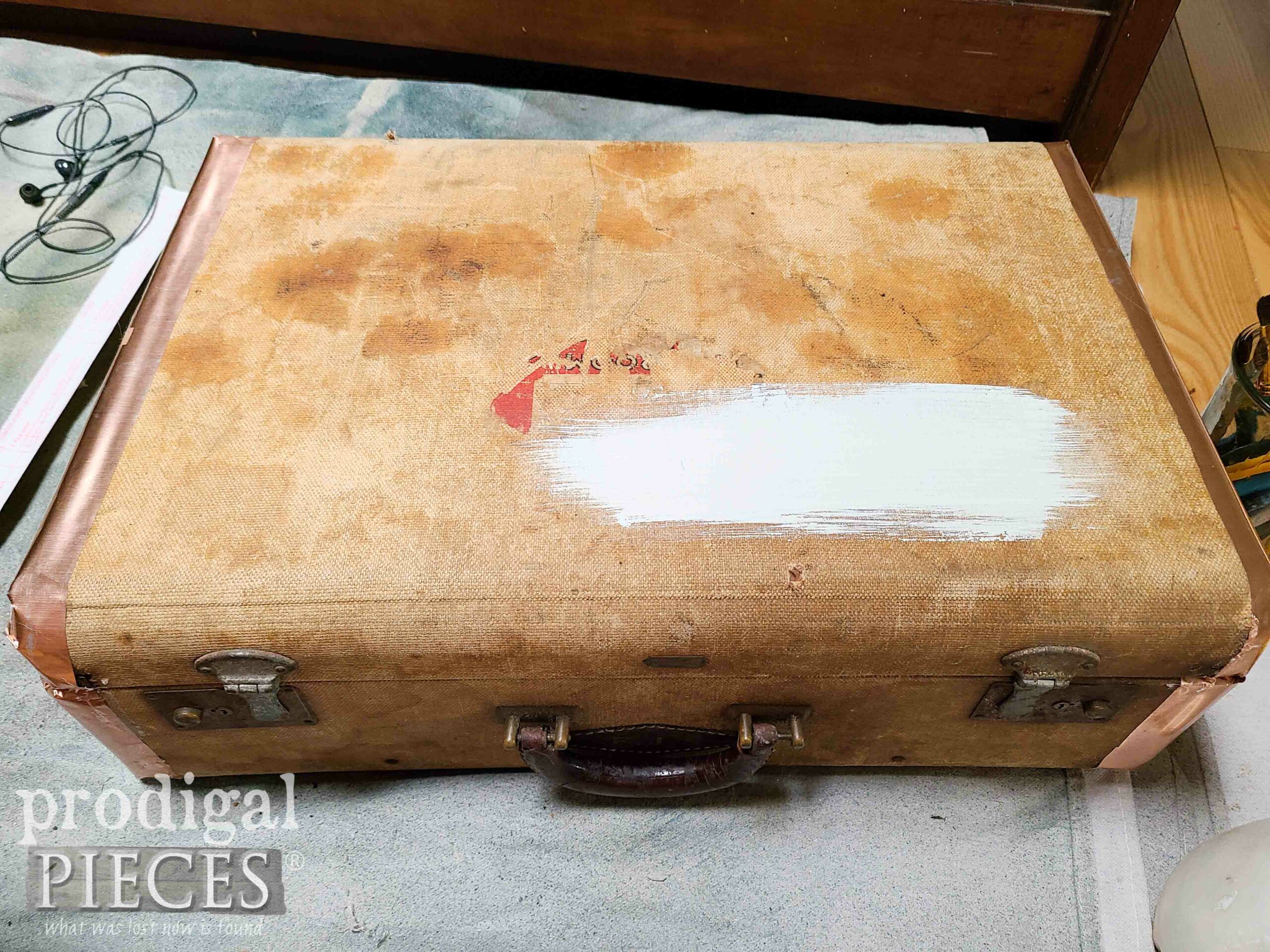 Painting Vintage Luggage White | prodigalpieces.com #prodigalpieces