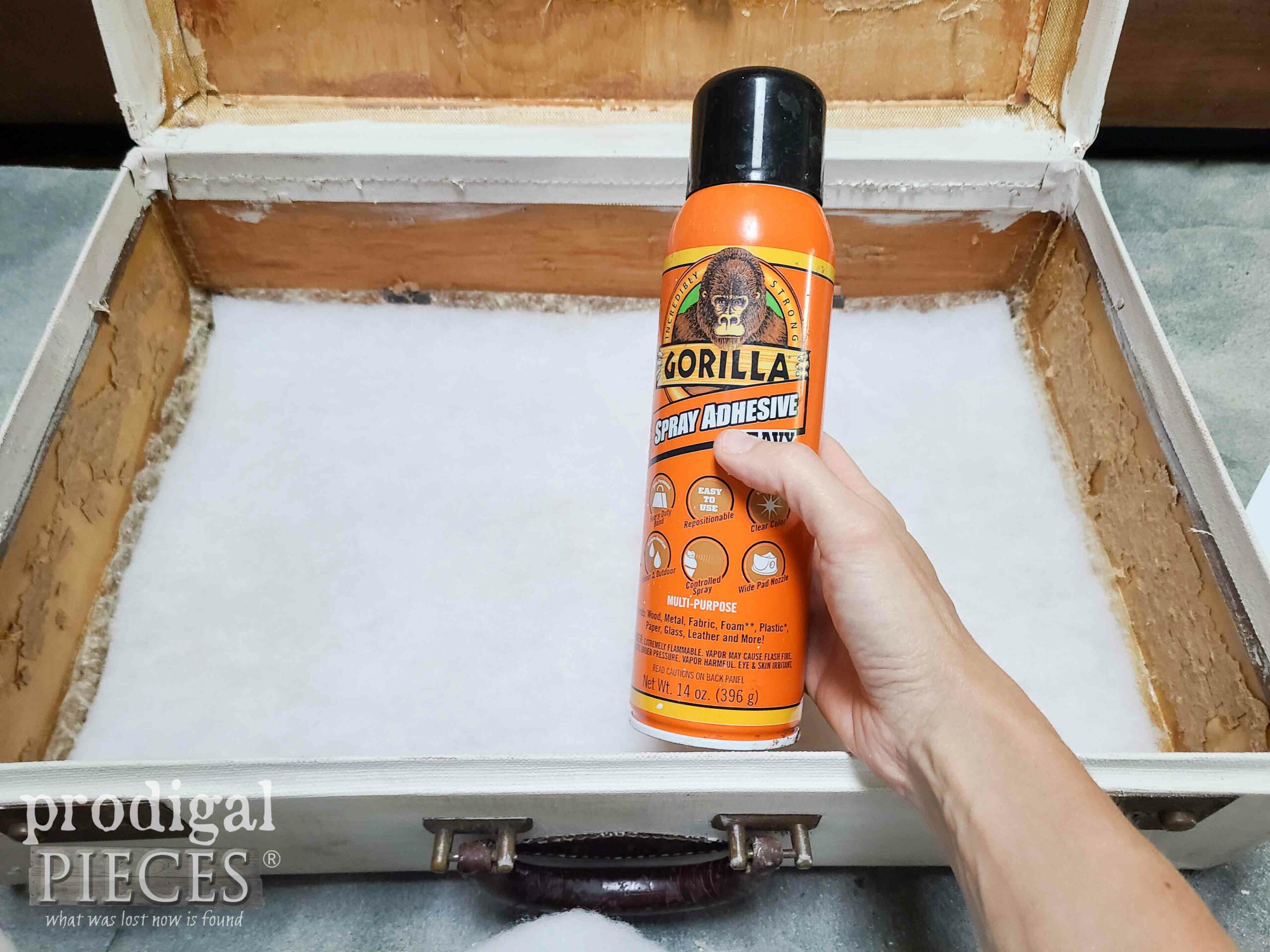 Spray Adhesive For Fabric Lining in Vintage Luggage Painted | prodigalpieces.com #prodigalpieces 