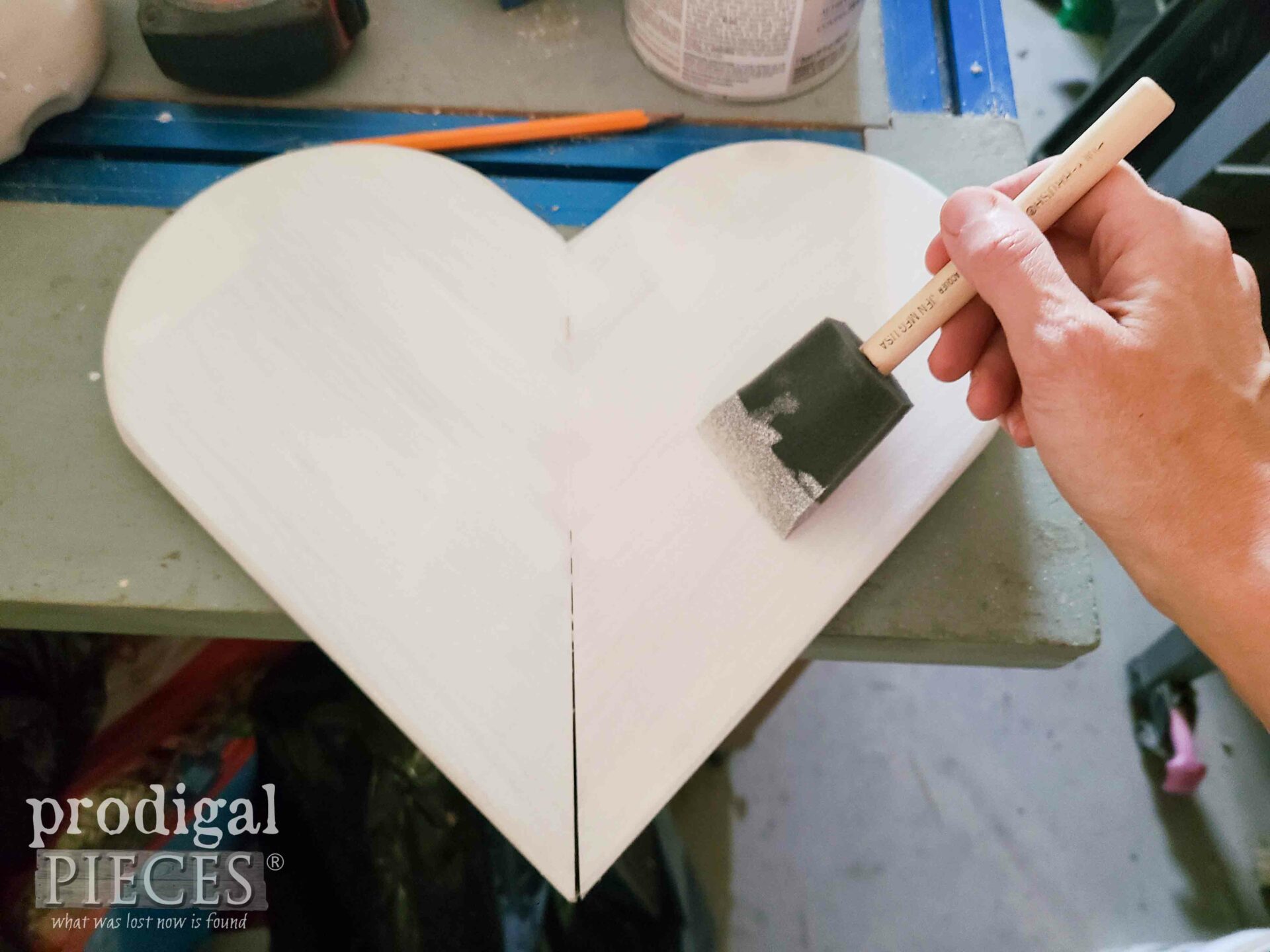 Staining Farmhouse Heart White | Upcycled Wooden Trivet | prodigalpieces.com #prodigalpieces