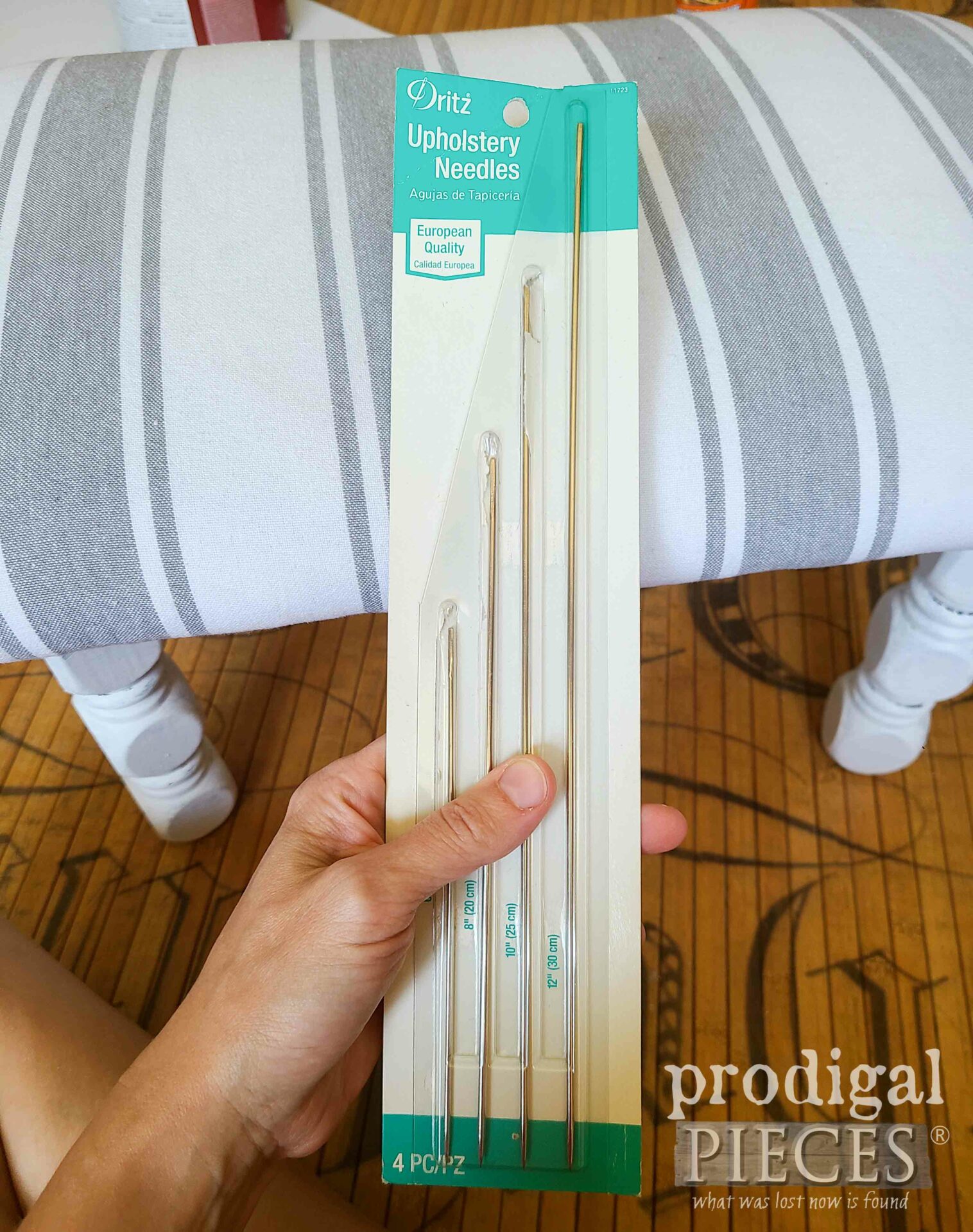 Upholstery Needle Pack for Wooden Footstool Button Tufting | prodigalpieces.com #prodigalpieces
