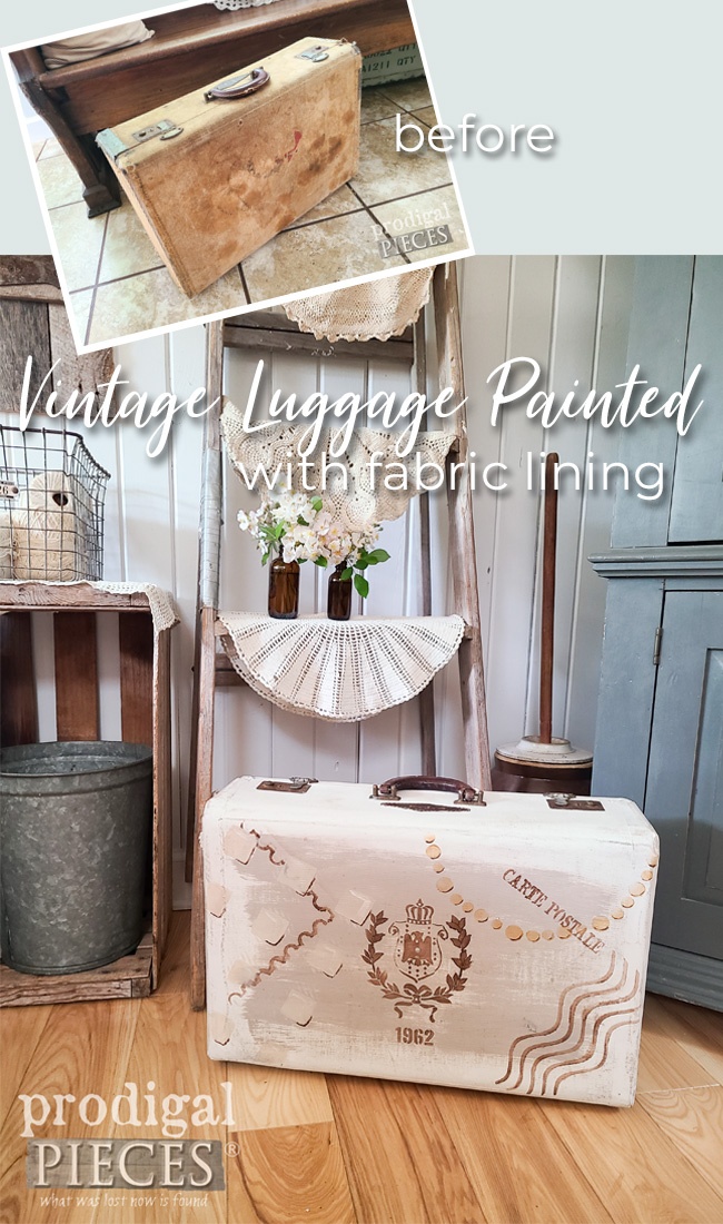 Larissa of Prodigal Pieces shows you how to create vintage luggage painted and save it from the landfill | prodigalpieces.com #prodigalpieces #vintage #upcycled