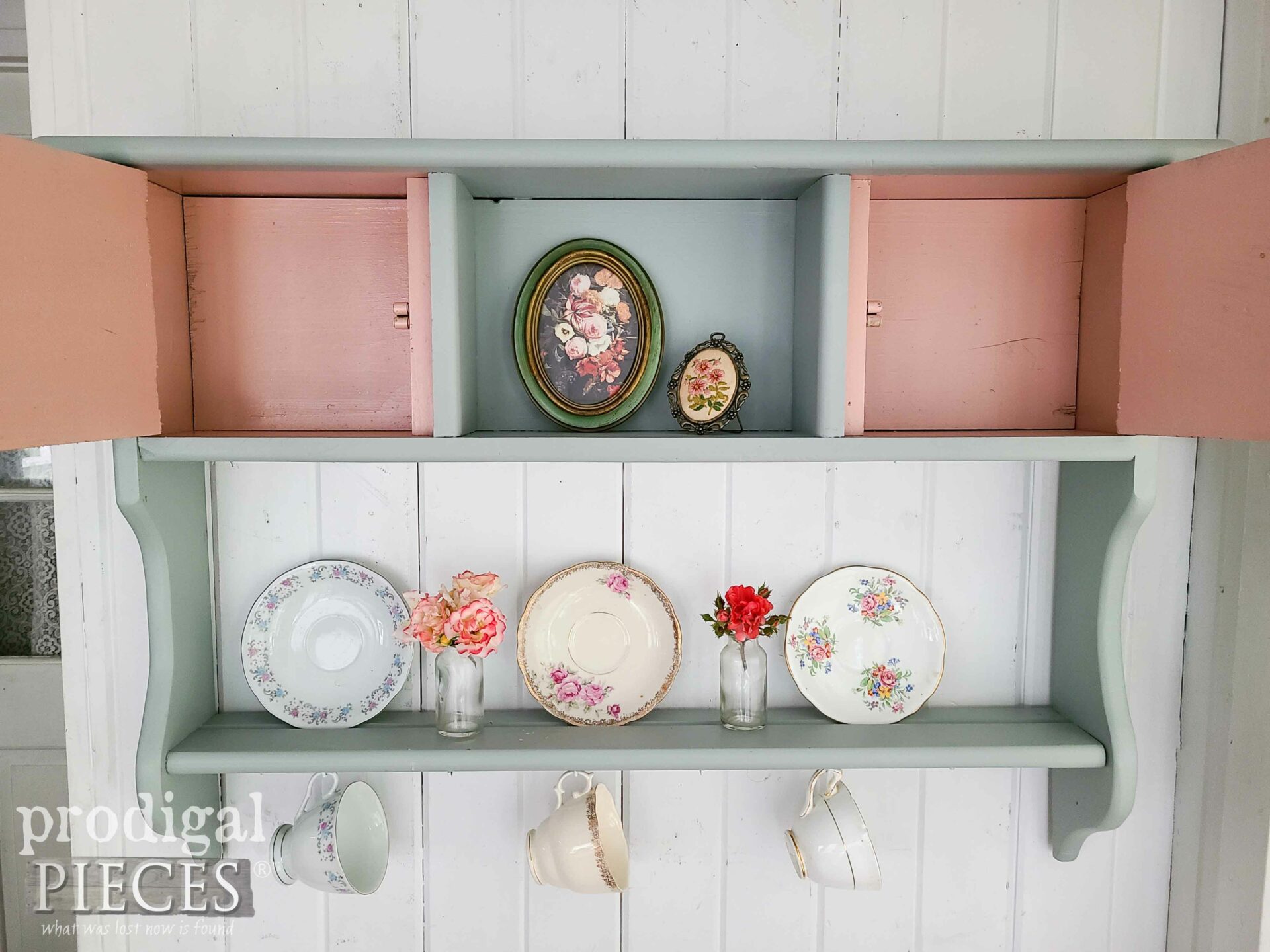 Open Vintage Cubby Shelf Doors in Pink by Larissa of Prodigal Pieces | prodigalpieces.com #prodigalpieces