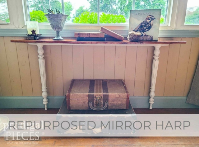 Showcase Repurposed Mirror Harp Table Shelf by Larissa of Prodigal Pieces | prodigalpieces.com #prodigalpieces