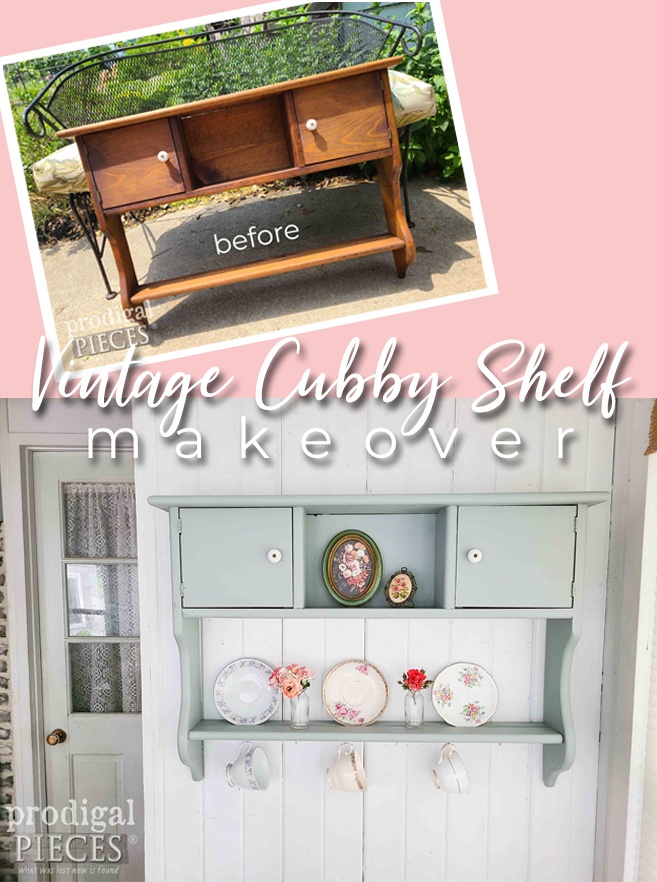 Vintage Cubby Shelf Makeover by Larissa of prodigalpieces.com #prodigalpieces #vintage #shelf #diy
