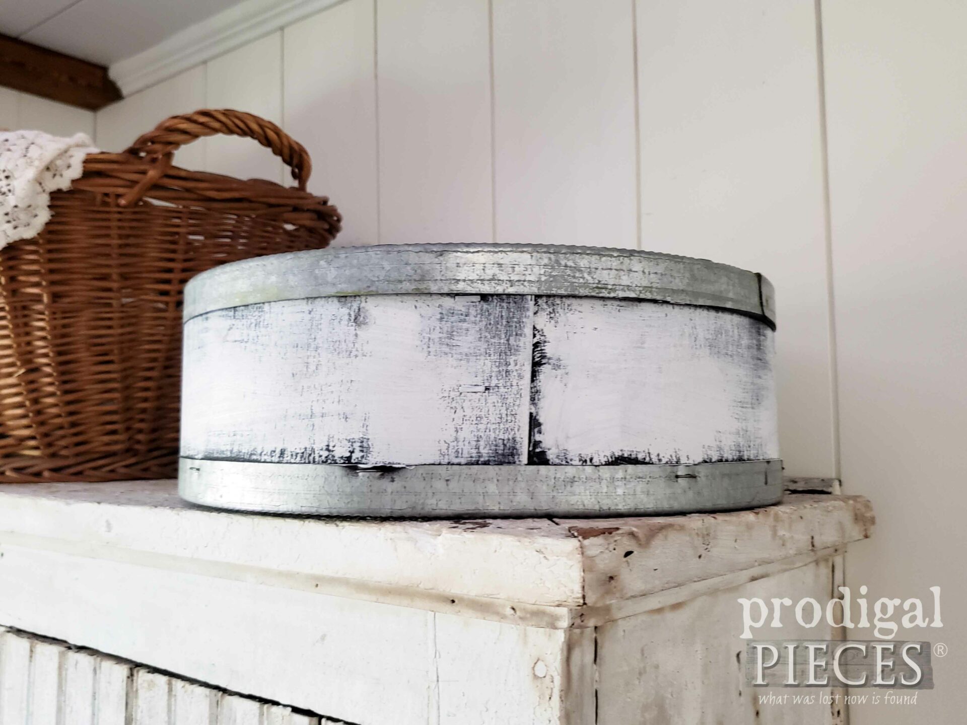 Thrifted Cheese Box Side with Whitewashed Paint by Larissa of Prodigal Pieces | prodigalpieces.com #prodigalpieces