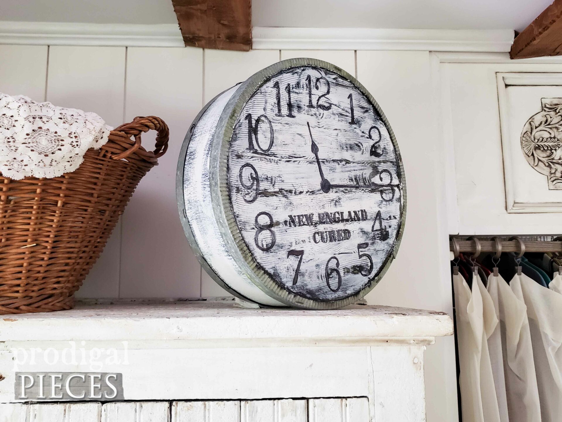 Left Side Thrifted Cheese Box Makeover into Clock Box by Larissa of Prodigal Pieces | prodigalpieces.com #prodigalpieces