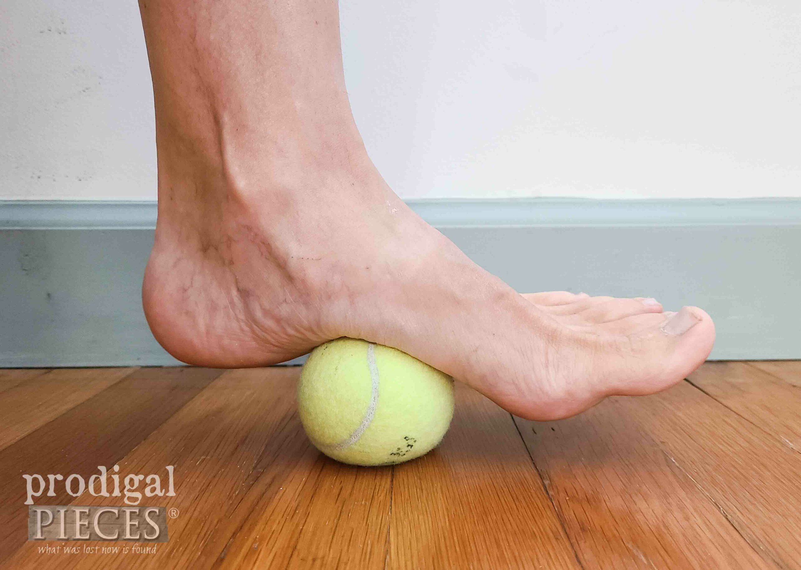 Massagin Foot with Tennis Ball | My Barefoot Journey Intro | prodigalpieces.com #prodigalpieces