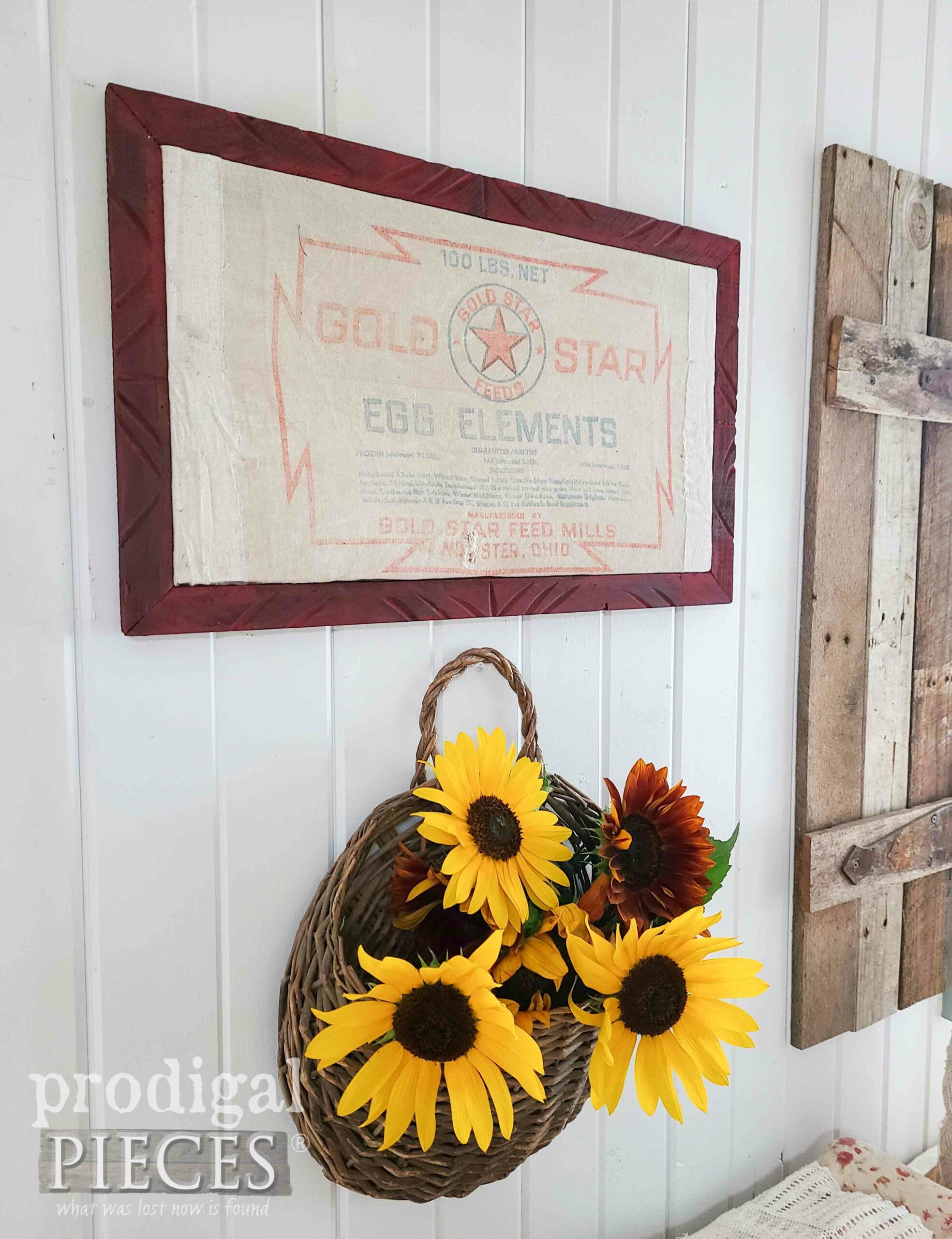 Right Side Feed Sack Art in Thrifted Frame by Larissa of Prodigal Pieces | prodigalpieces.com #prodigalpieces #farmhouse #feedsack #diy
