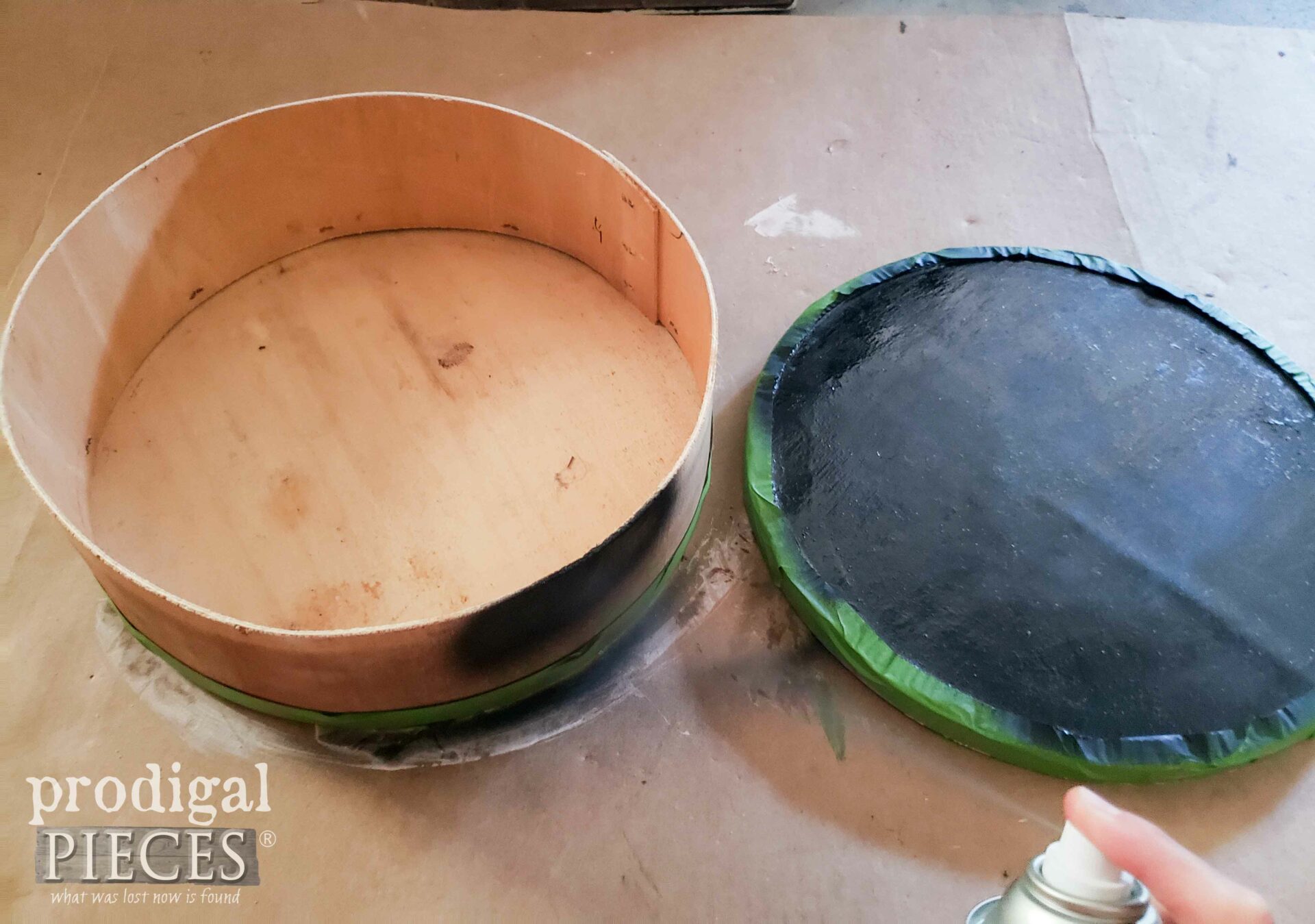Spray Painting Thrifted Cheese Box with Flat Black Spray Paint | prodigalpieces.com #prodigalpieces