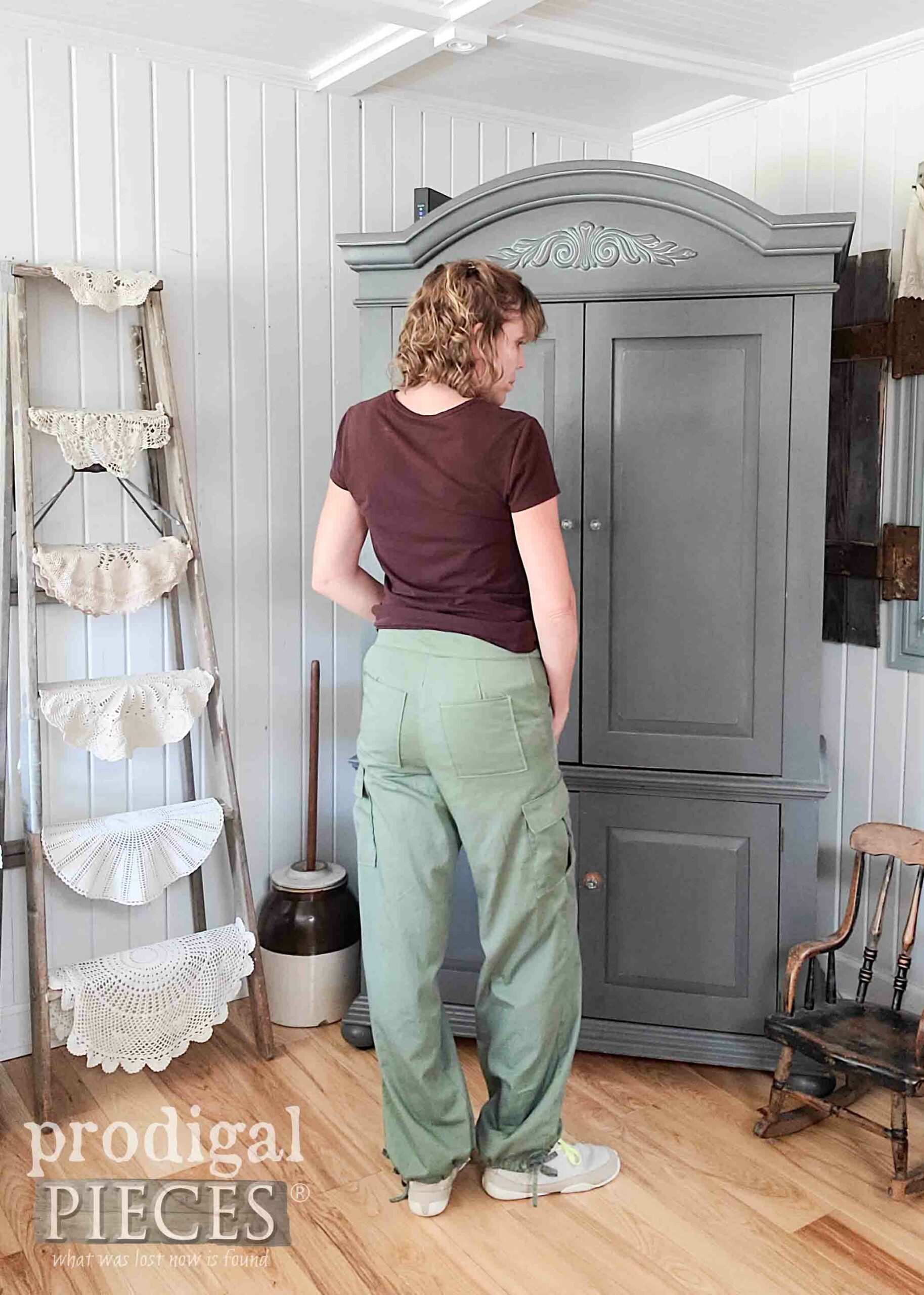 Back View of DIY Cargo Pants from Upcycled Curtains by Larissa of Prodigal Pieces | prodigalpieces.com #prodigalpieces