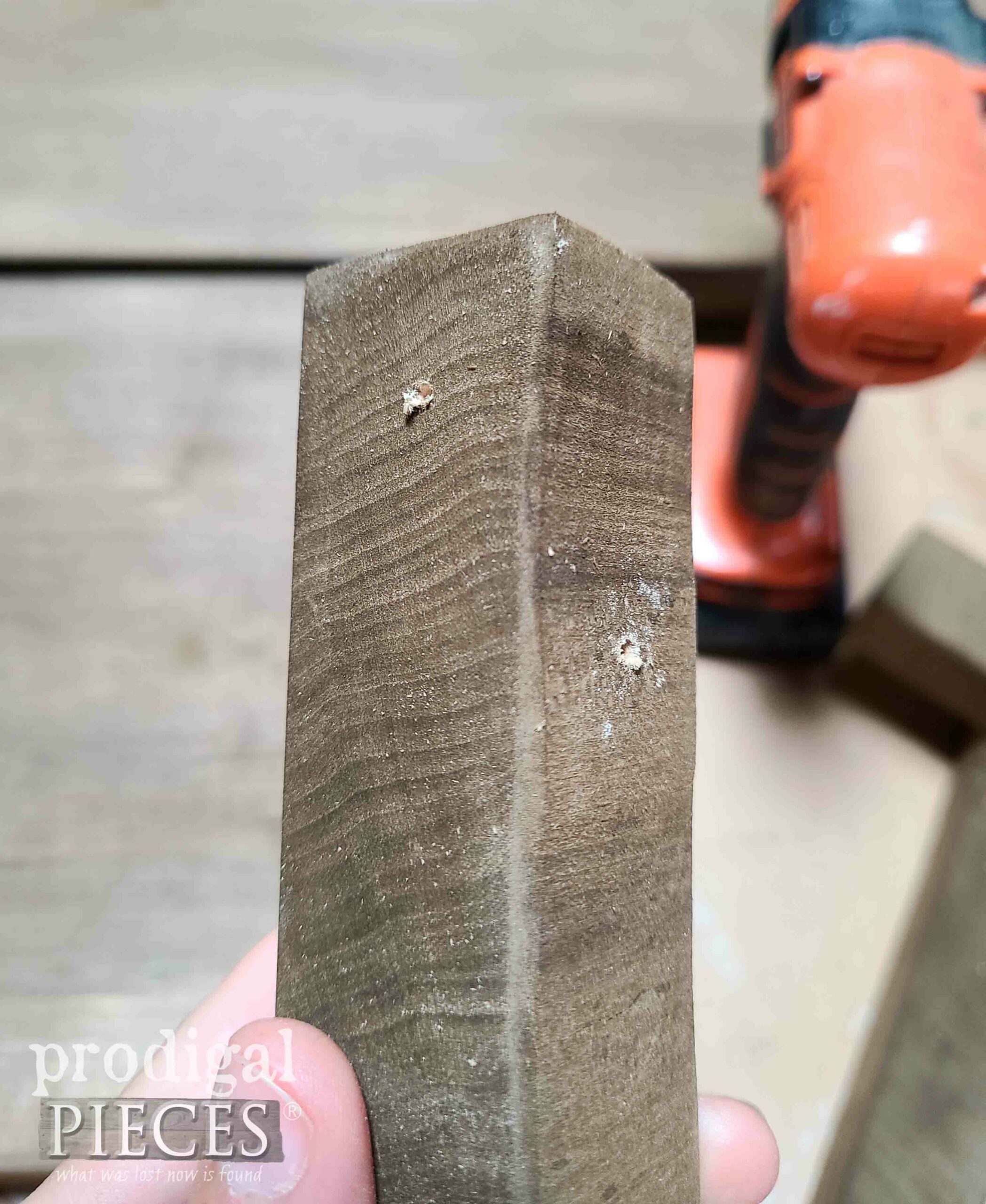 Drilled Support Holes for Reclaimed Wood Bench | prodigalpieces.com #prodigalpieces