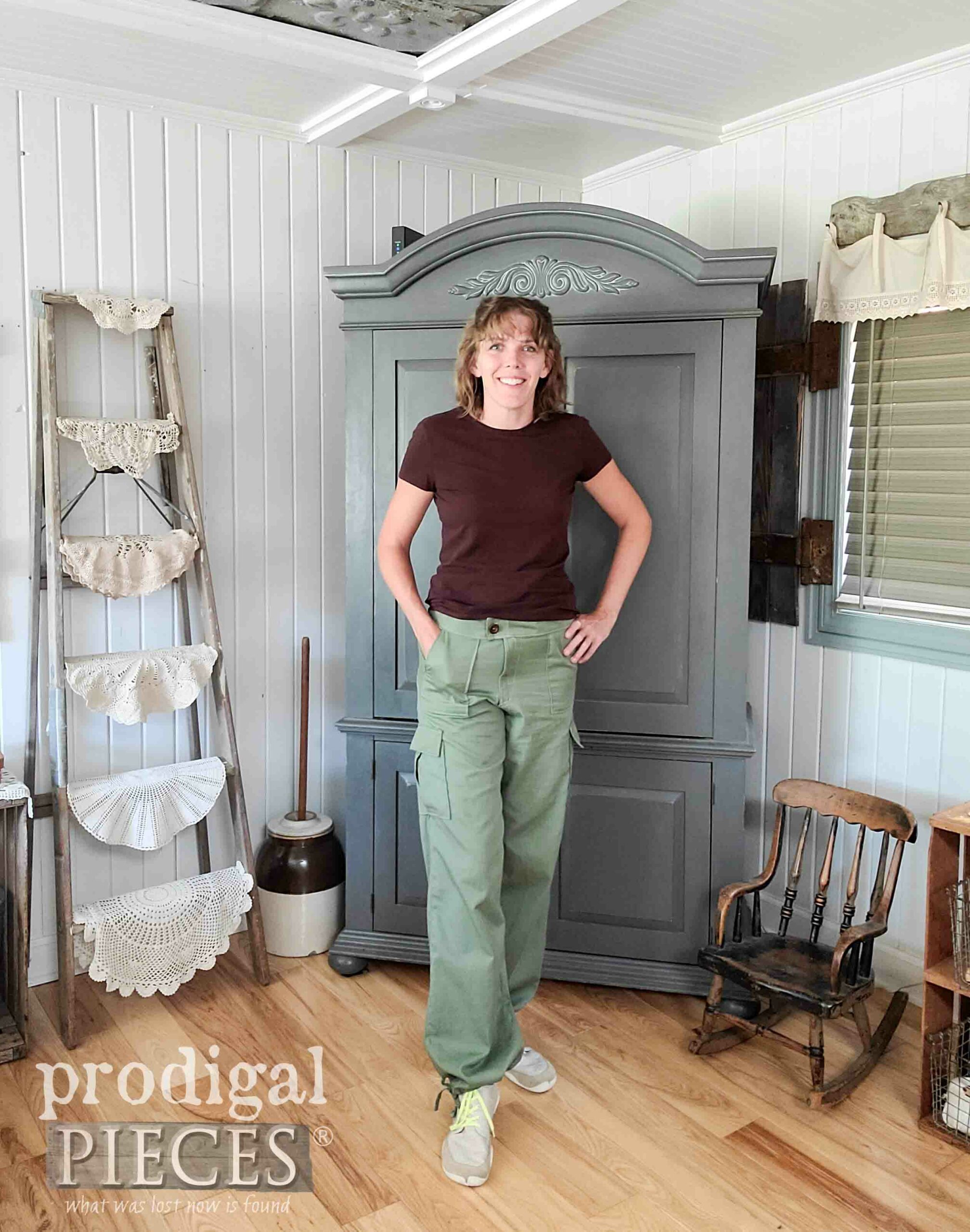 Finished Upcycled Curtains turned DIY Cargo Pants by Larissa of Prodigal Pieces | prodigalpieces.com #prodigalpieces