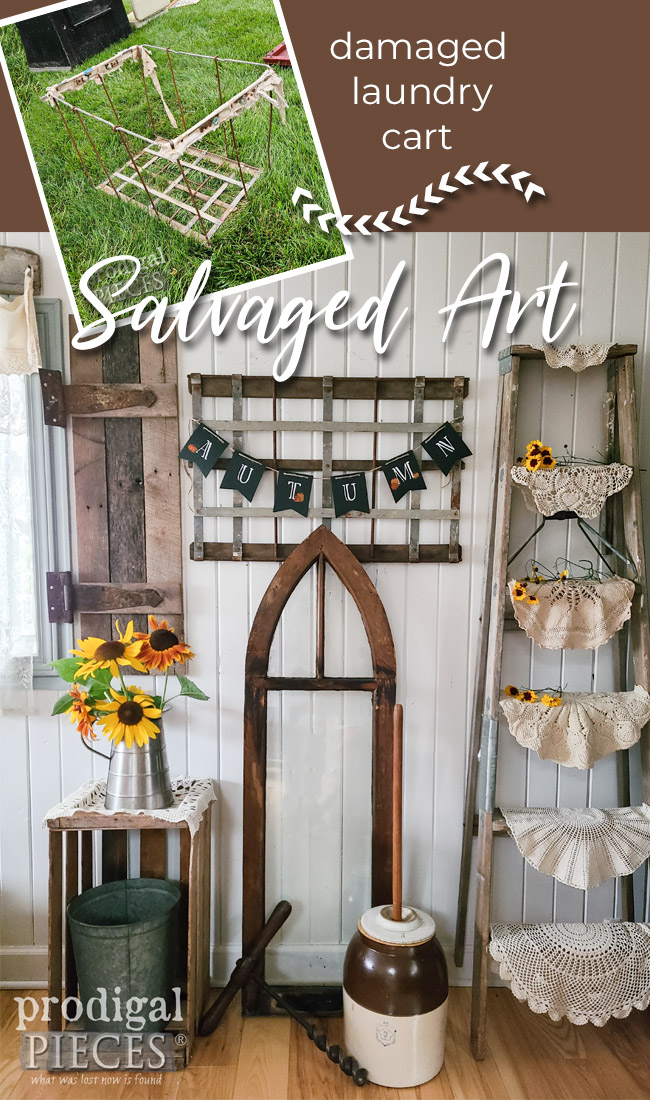 A derelict vintage laundry cart becomes salvaged art for farmhouse decor by Larissa of Prodigal Pieces | prodigalpieces.com #prodigalpieces