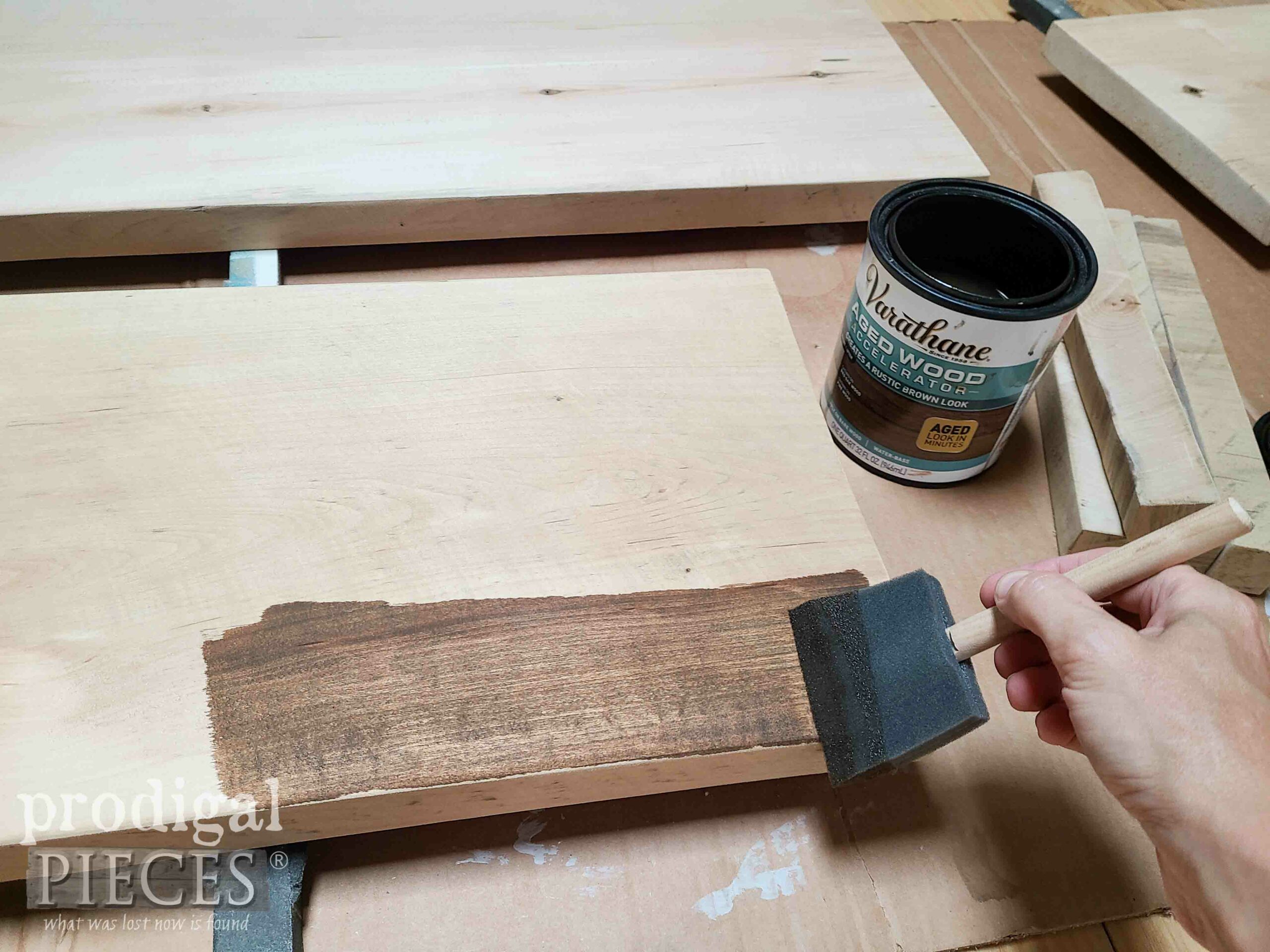 Staining Reclaimed Wood Bench Boards | prodigalpieces.com #prodigalpieces